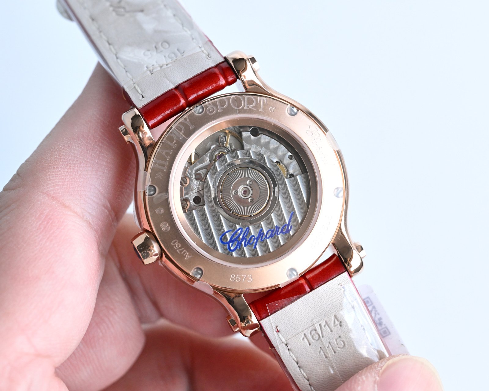 Chopard Happy Sport rose gold case, rose gold bezel, silver dial, red strap 36mm Women's Automatic