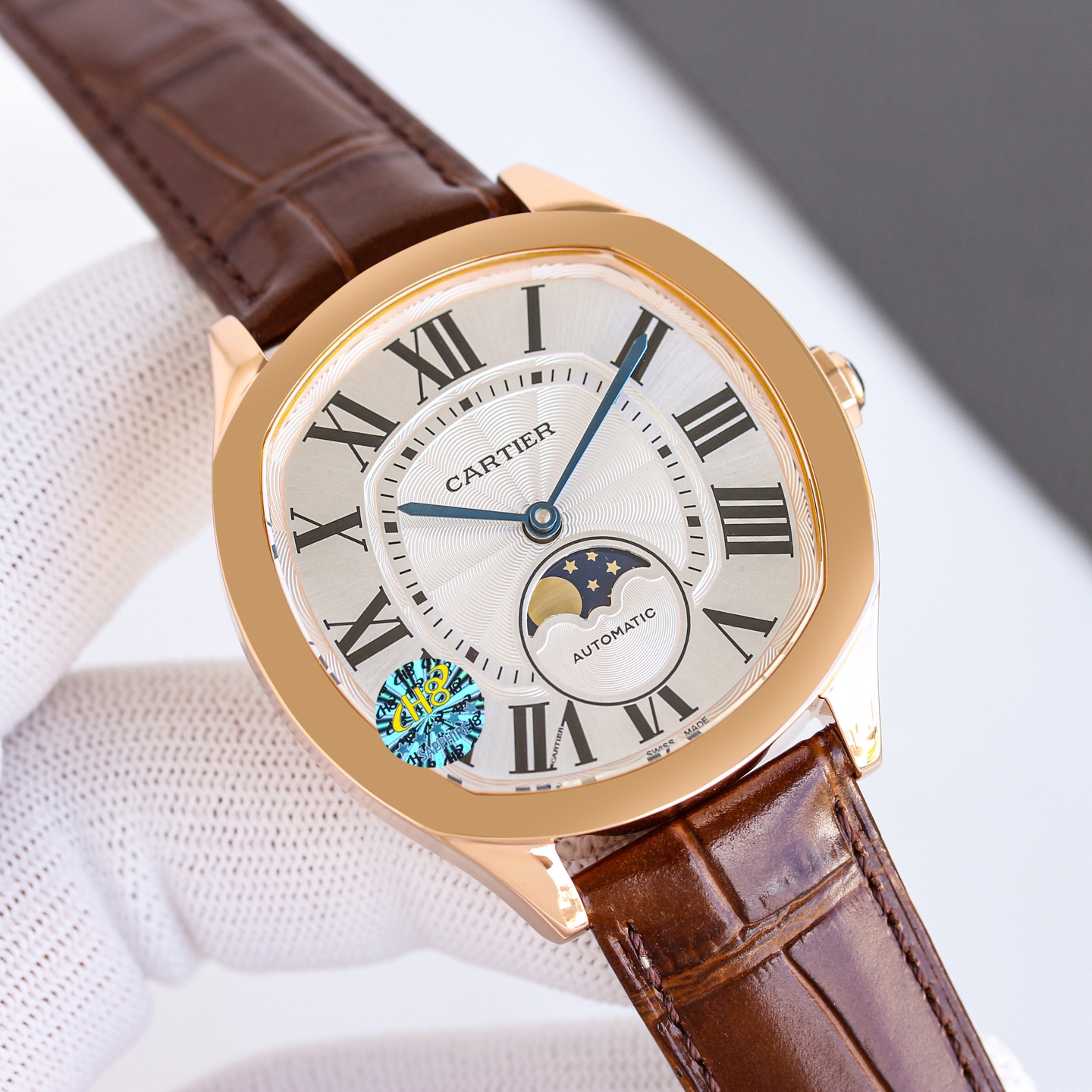 Cartier Drive de Cartier Moon Phases WGNM0018 rose gold case, silver dial, brown leather strap 40mm Men's Automatic