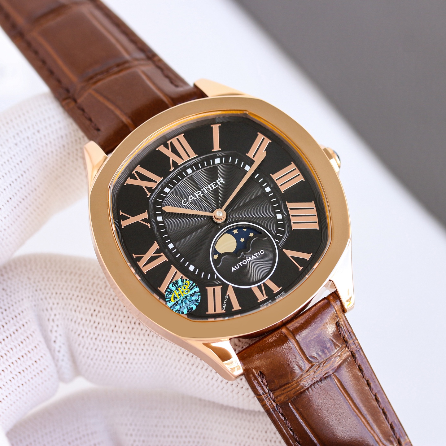 Cartier Drive de Cartier Moon Phases WGNM0018 rose gold case, silver dial, brown leather strap 40mm Men's Automatic