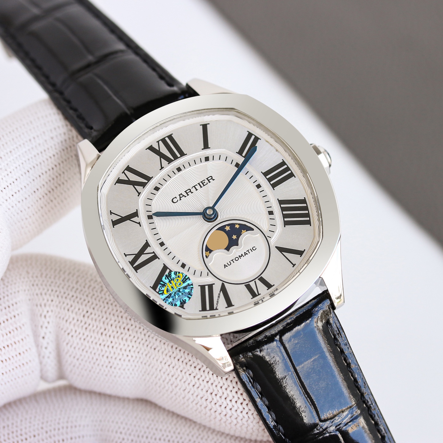 Cartier Drive de Cartier Moon Phases WSNM0017 stainless steel case, silver dial, black leather strap 40mm Men's Automatic
