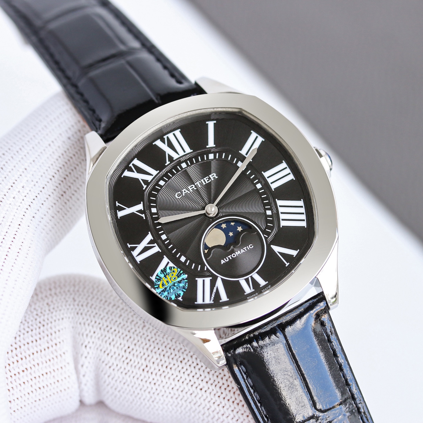 Cartier Drive de Cartier Moon Phases WSNM0017 stainless steel case, silver dial, black leather strap 40mm Men's Automatic