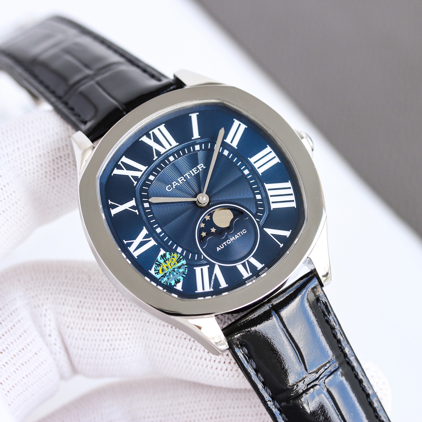 Cartier Drive de Cartier Moon Phases WSNM0017 stainless steel case, silver dial, black leather strap 40mm Men's Automatic