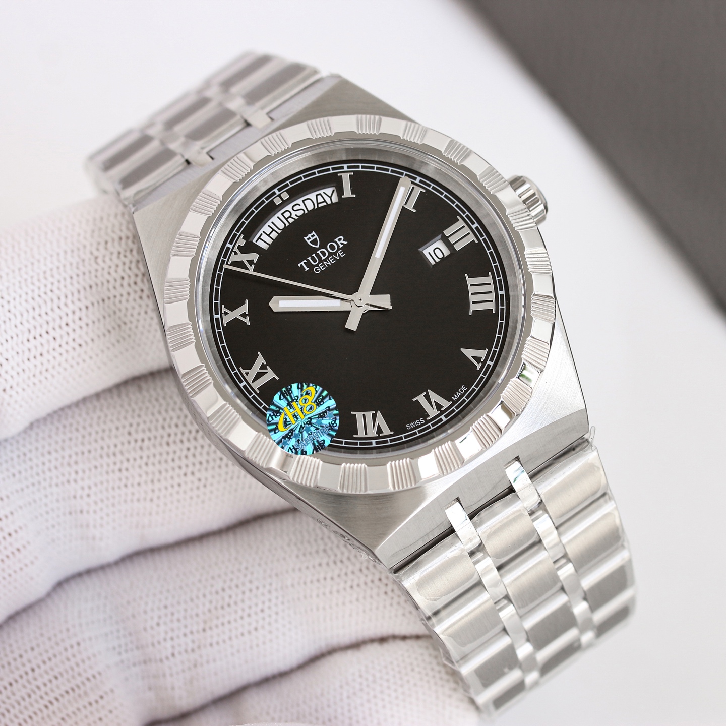 Tudor Royal Day-Date stainless steel case and bracelet, silver bezel, silver dial 41mm Men's Automatic