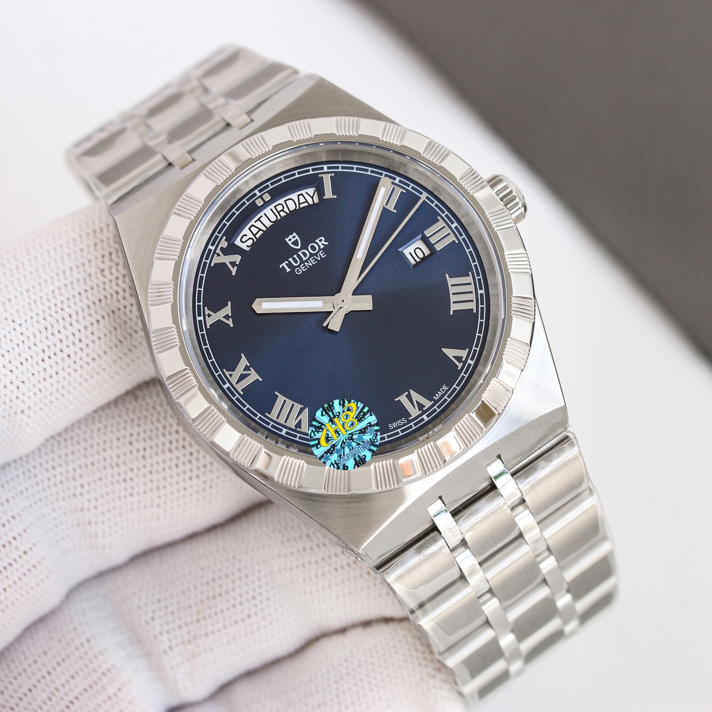 Tudor Royal Day-Date stainless steel case and bracelet, silver bezel, silver dial 41mm Men's Automatic