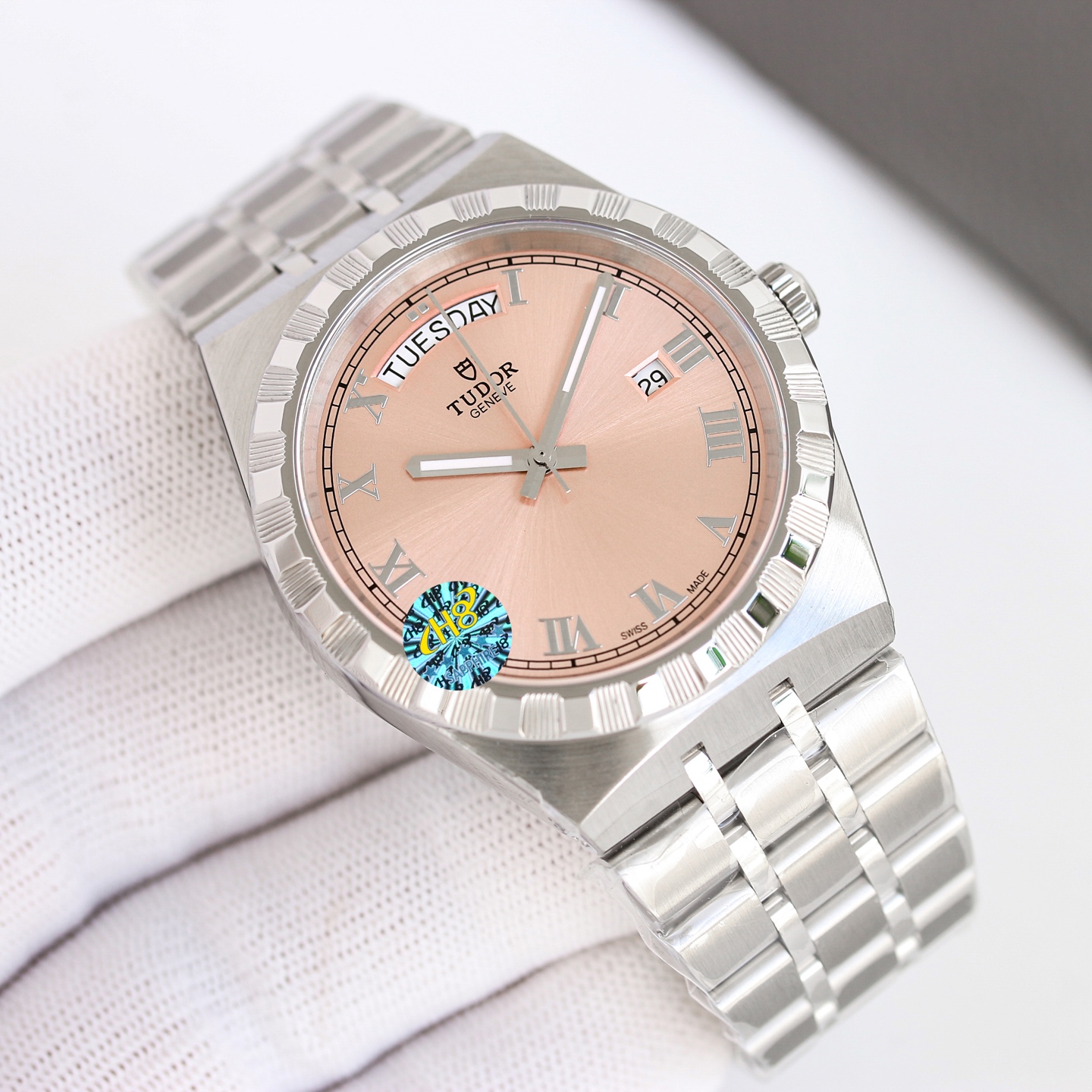 Tudor Royal Day-Date stainless steel case and bracelet, silver bezel, silver dial 41mm Men's Automatic