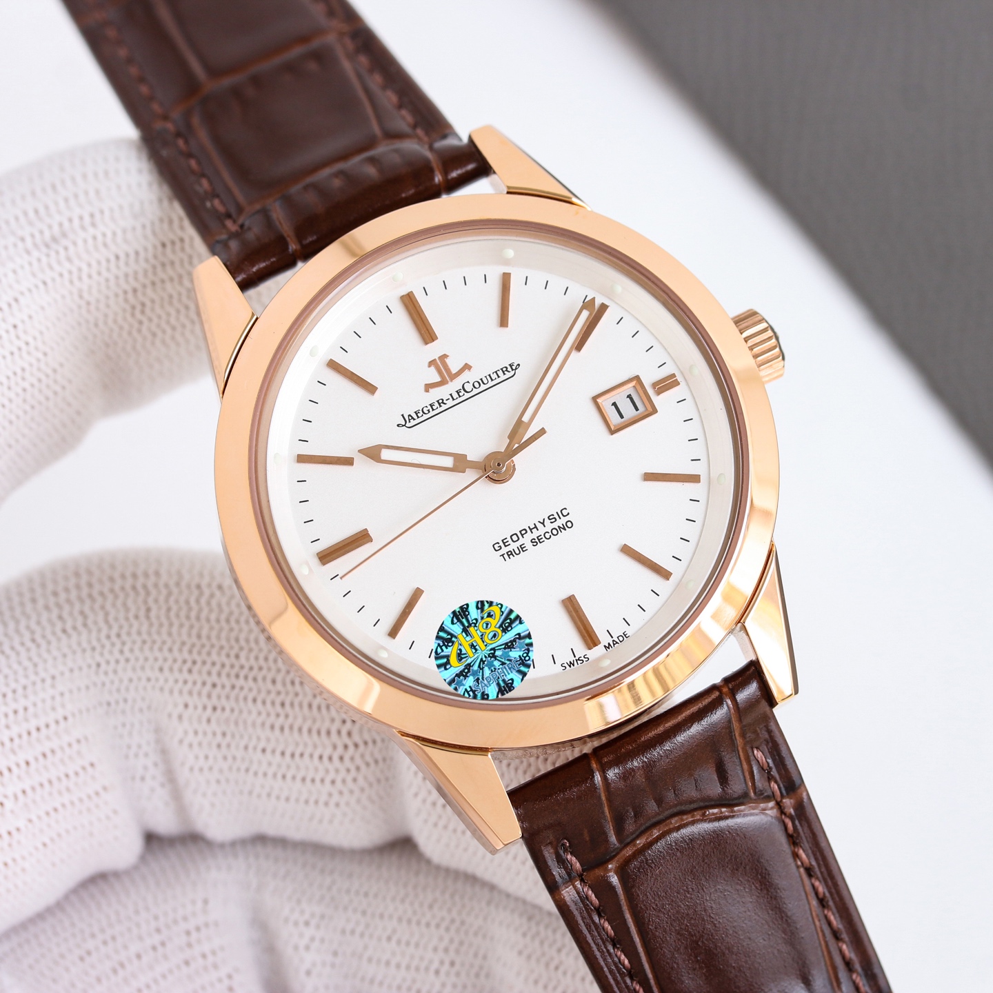 Jaeger-LeCoultre Geophysic True Second 8012520 rose gold case bezel, silver dial, brown leather strap 39.6mm Men's Automatic