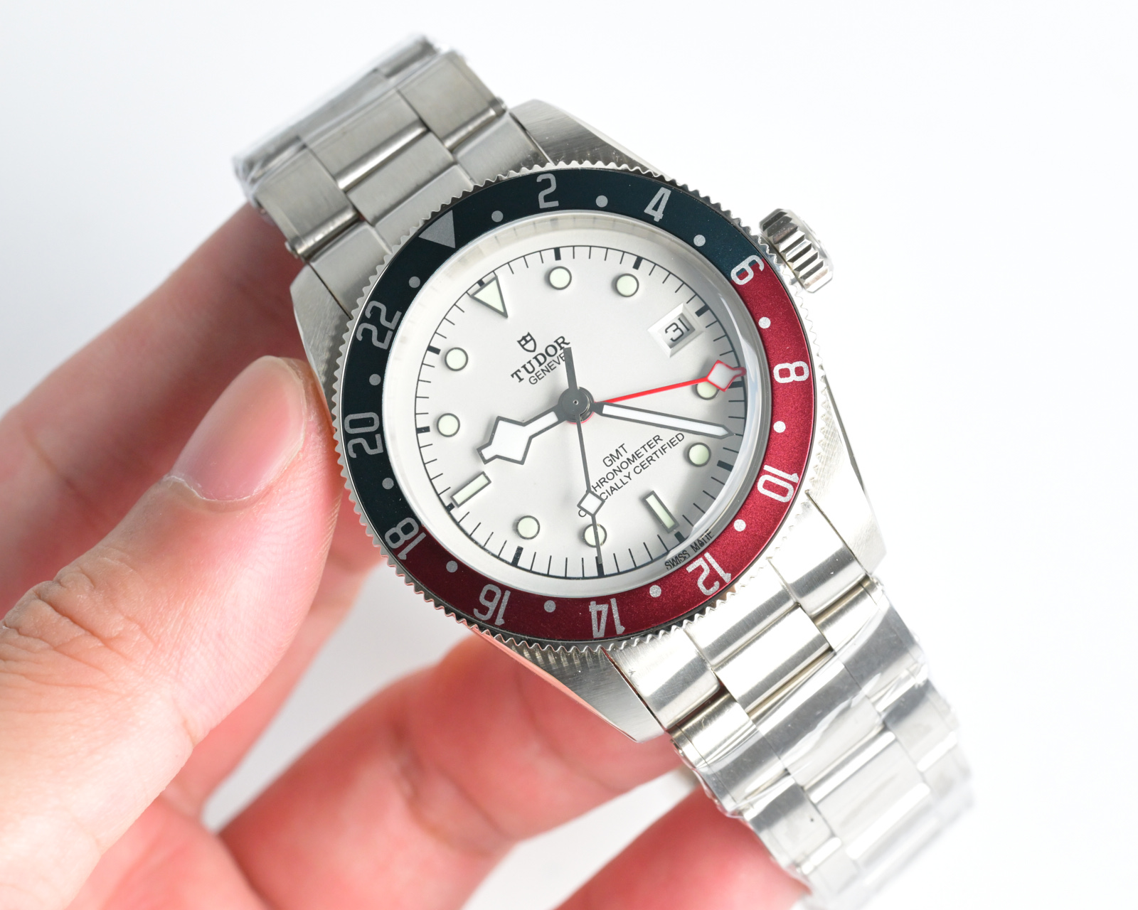 Tudor Black Bay GMT cassa in acciaio inossidabile, lunetta nera e bordeaux, quadrante nero, bracciale in acciaio 41 mm Automatico da uomo