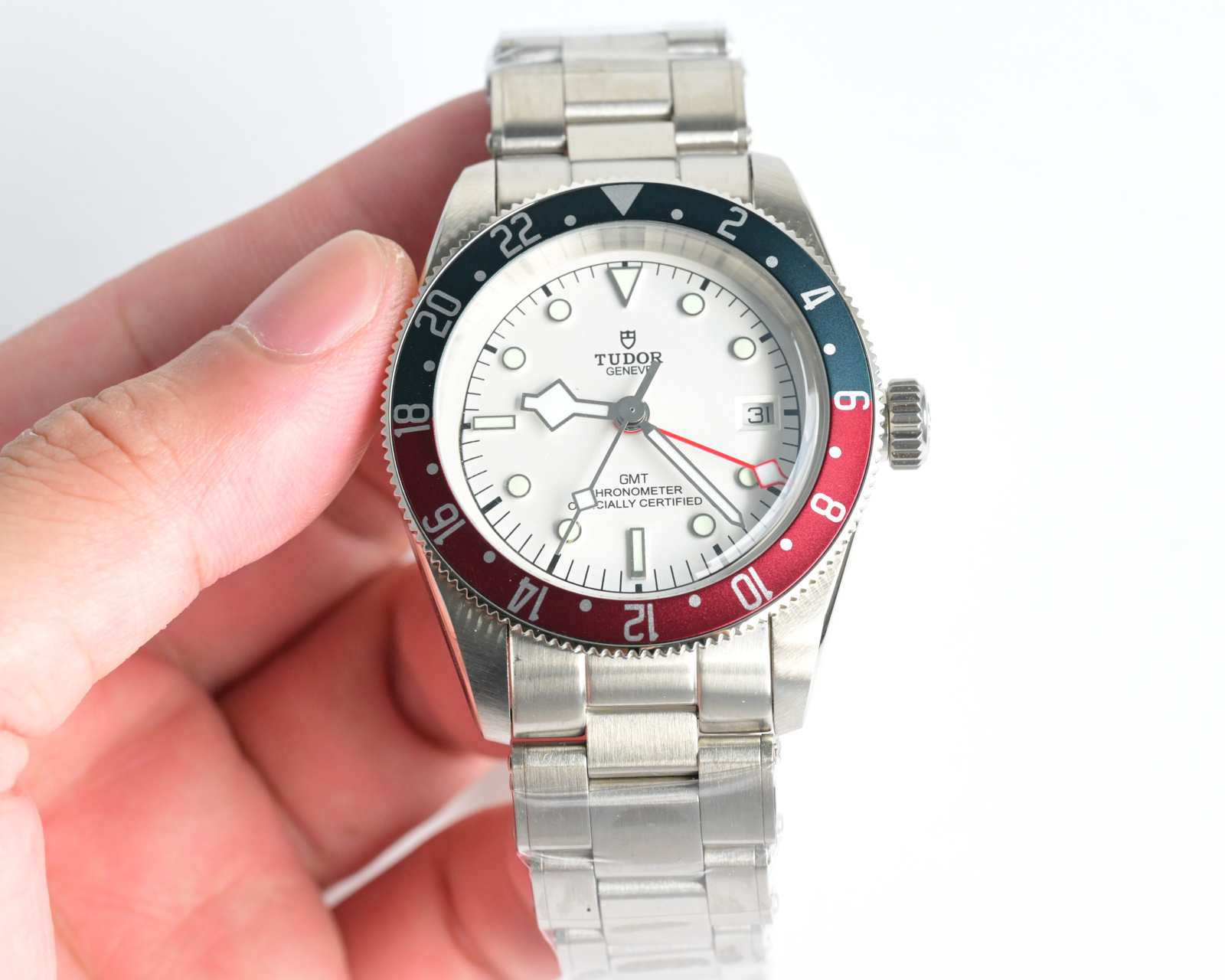 Tudor Black Bay GMT cassa in acciaio inossidabile, lunetta nera e bordeaux, quadrante nero, bracciale in acciaio 41 mm Automatico da uomo