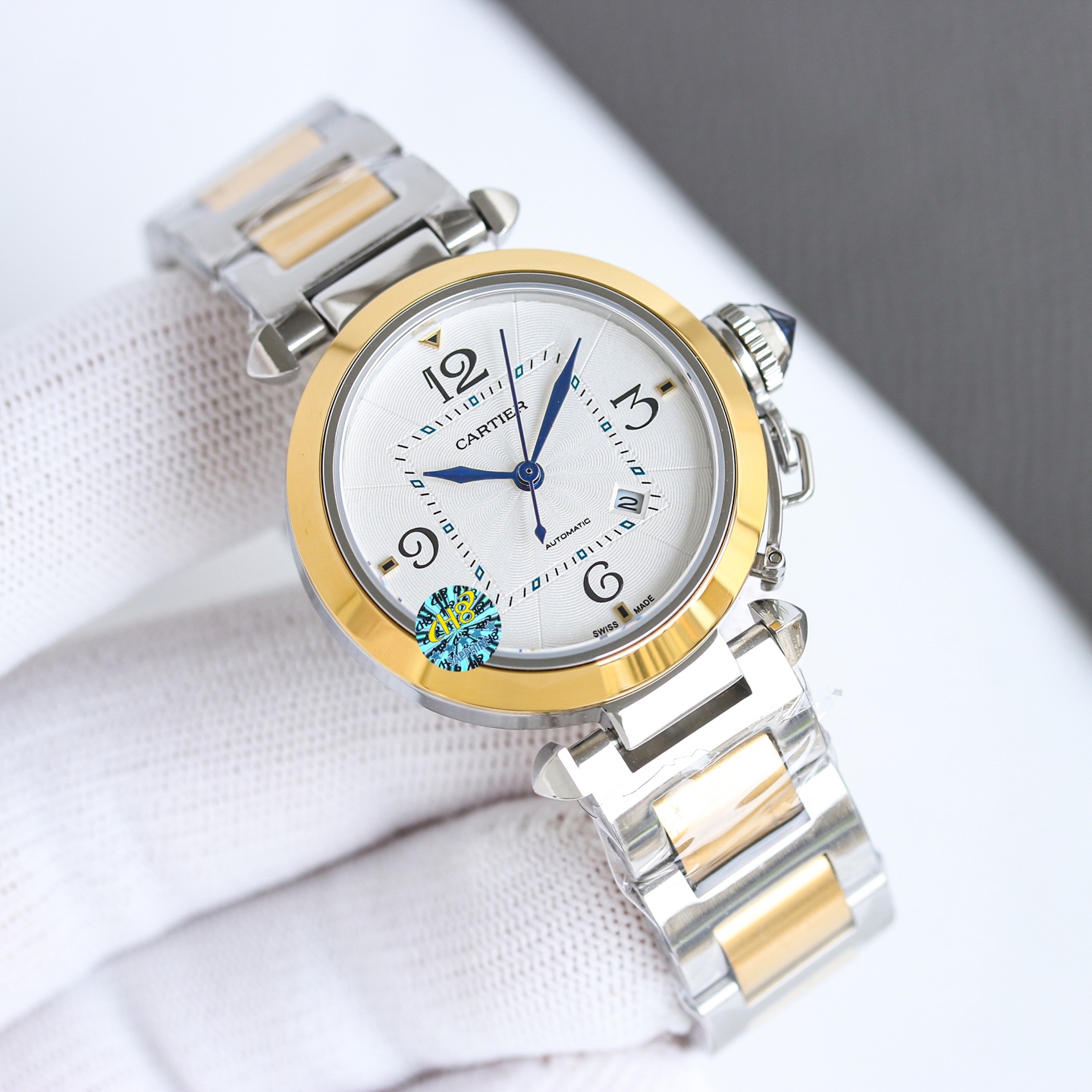 Cartier Pasha de Cartier Cassa e bracciale in acciaio inossidabile da 32 mm, quadrante argentato, lancette blu 32 mm Automatico da donna