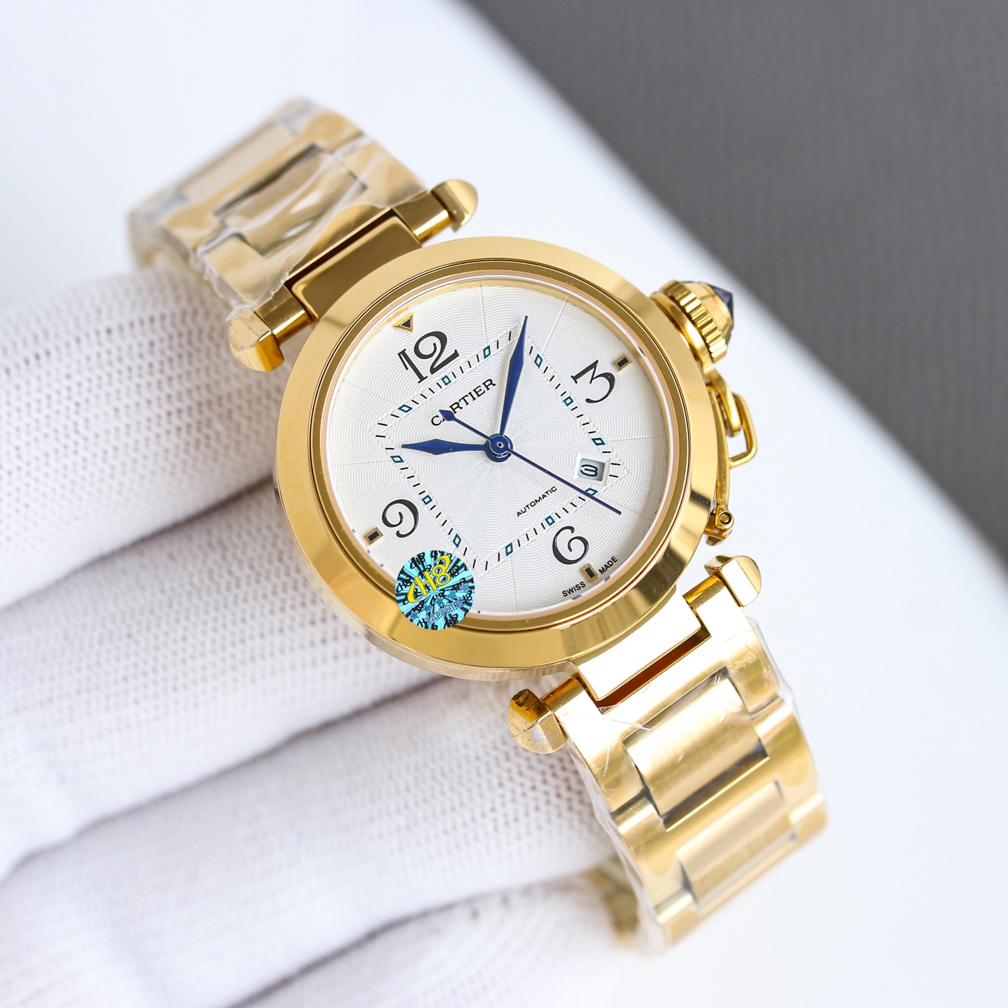 Cartier Pasha de Cartier Cassa e bracciale in acciaio inossidabile da 32 mm, quadrante argentato, lancette blu 32 mm Automatico da donna