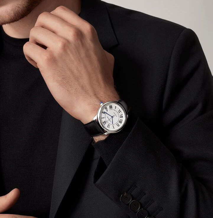 Cartier Ronde de Cartier WSRN0032 stainless steel case bezel white dial black leather strap 40mm Men's Automatic