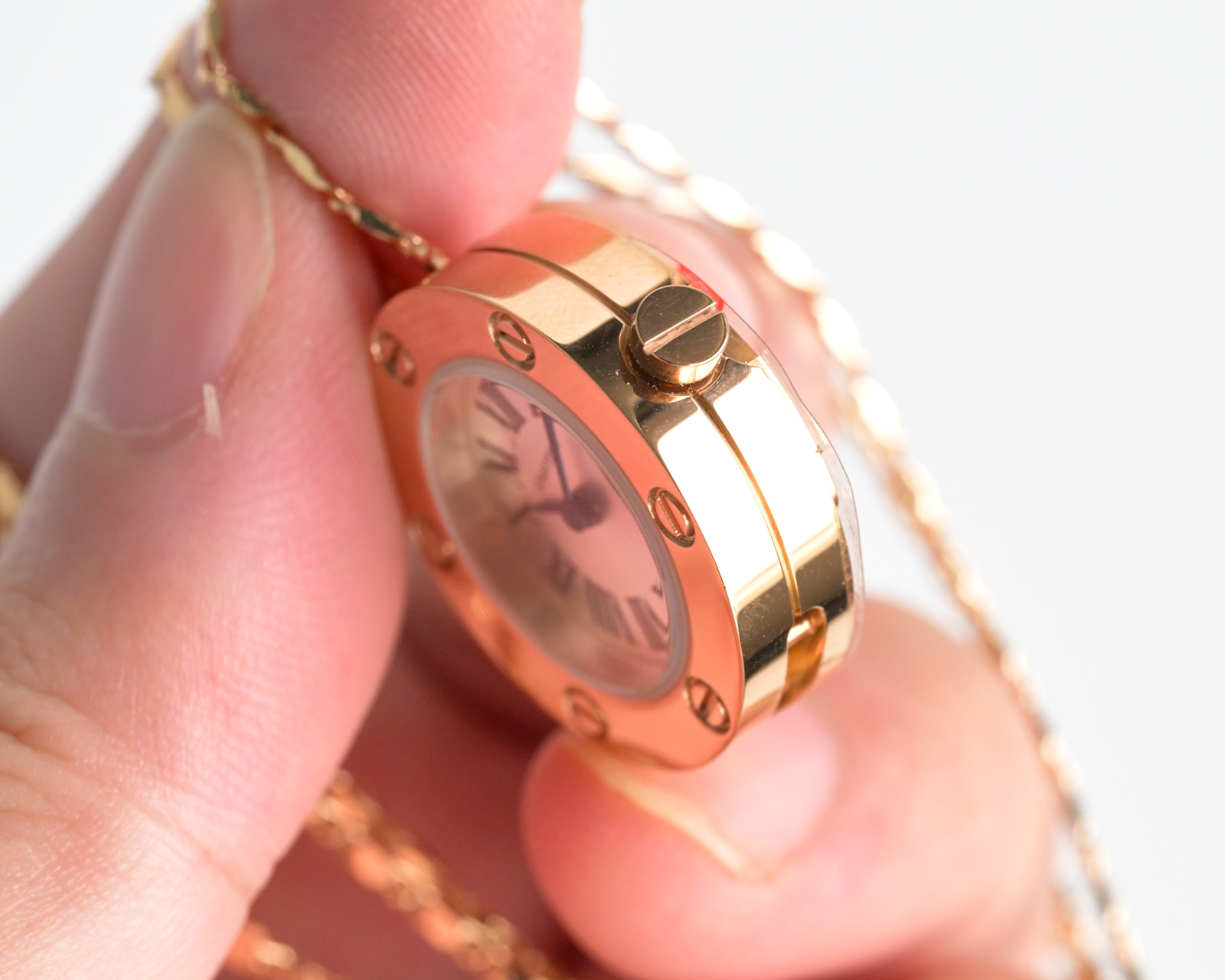 Cartier Love Necklace Watch rose gold case and bezel, silver dial, rose gold chain strap 23mm Women's Quartz