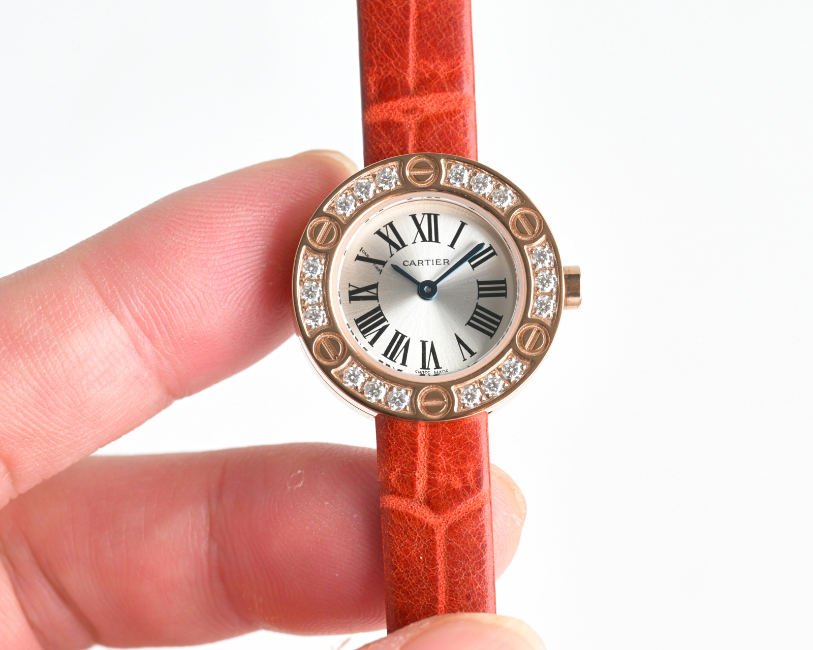 Cartier Love Watch stainless steel and diamond bezel, silver dial, burgundy leather strap 23mm Women's Quartz