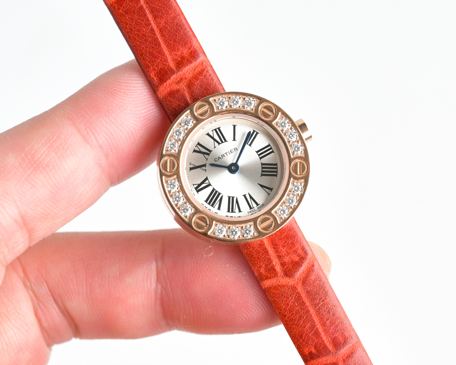 Cartier Love Watch stainless steel and diamond bezel, silver dial, burgundy leather strap 23mm Women's Quartz
