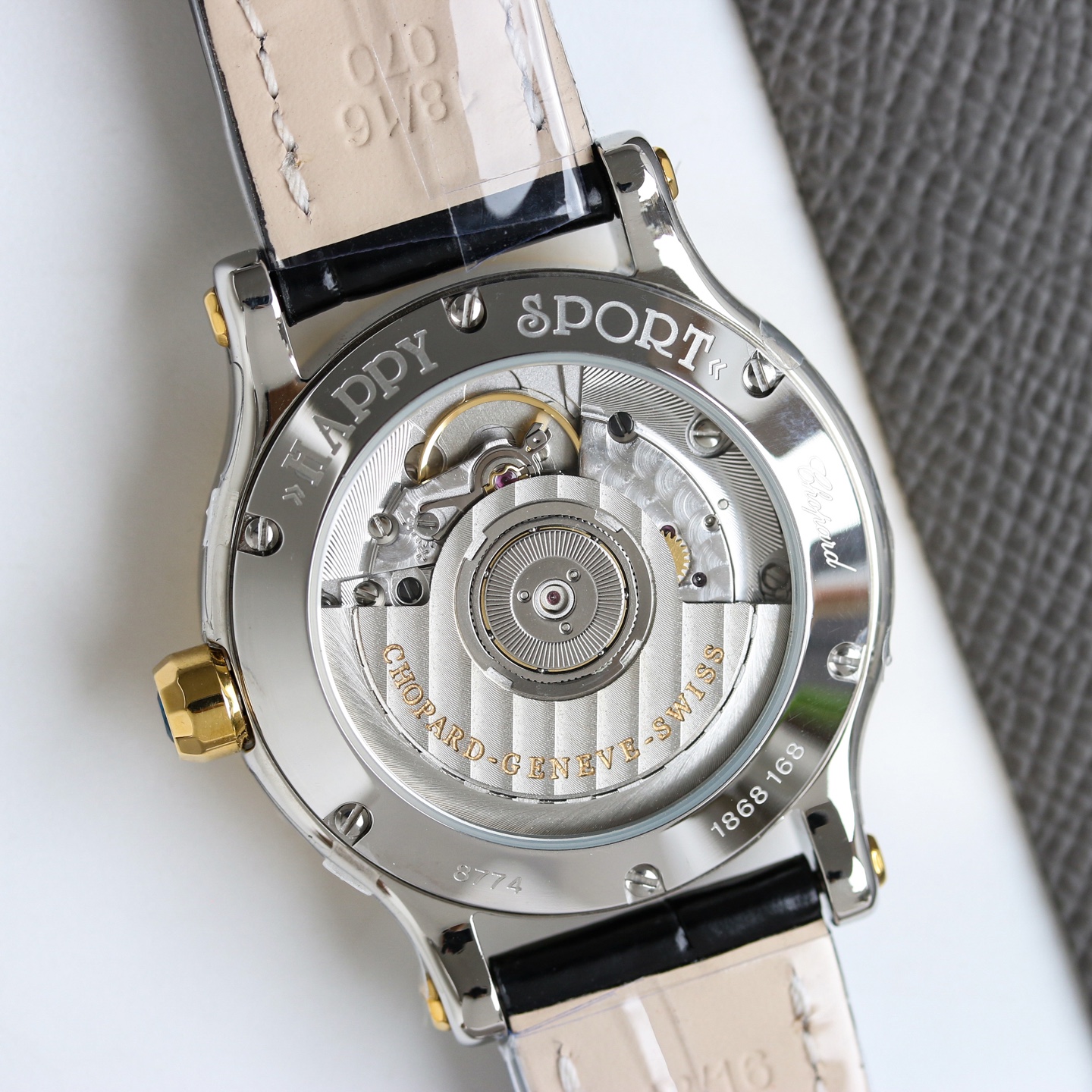 Chopard Happy Sport Automatic stainless steel and yellow gold bezel, silver guilloche dial, black leather strap 36mm Women's Automatic