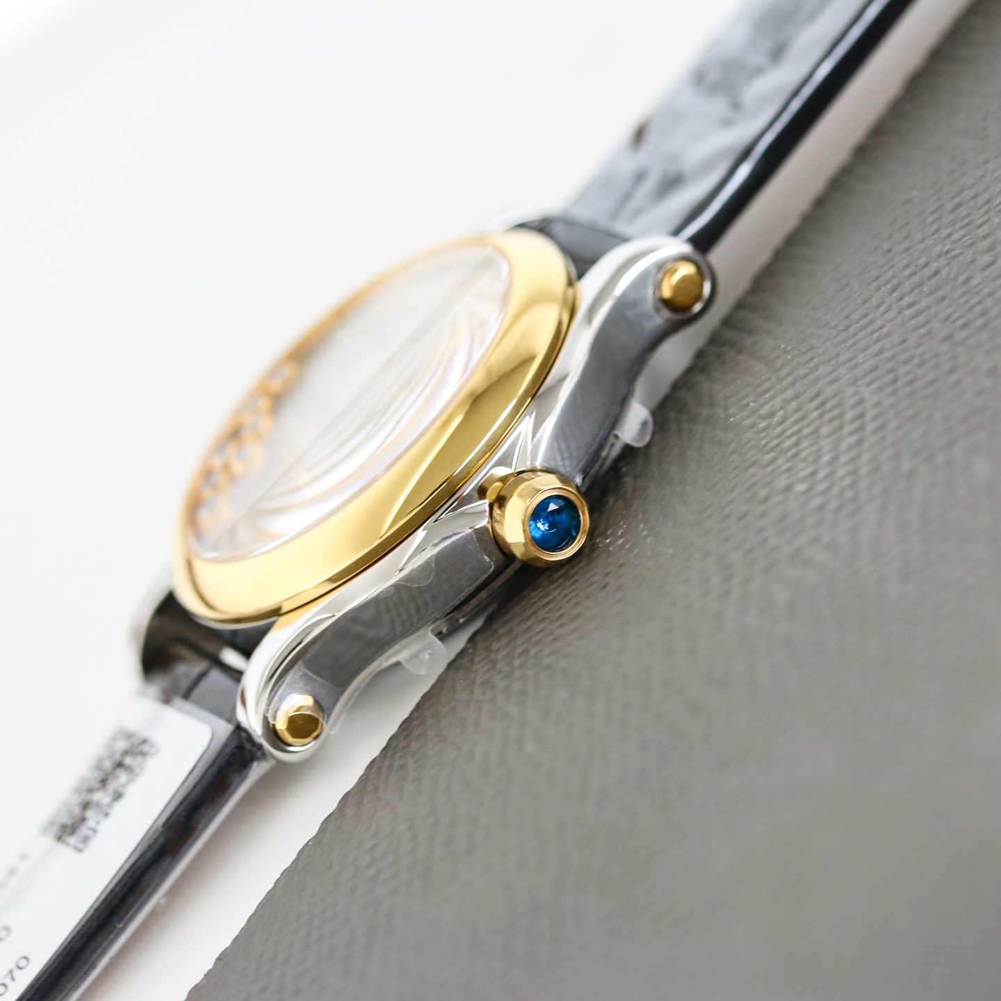 Chopard Happy Sport Automatic stainless steel and yellow gold bezel, silver guilloche dial, black leather strap 36mm Women's Automatic