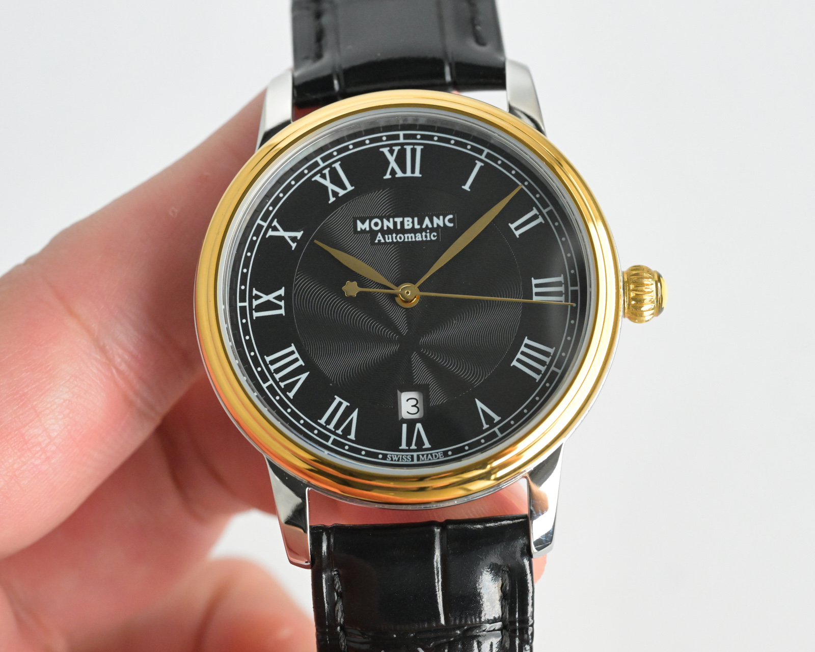 Montblanc Star Legacy Automatic Date two-tone steel and yellow gold case, silver dial, black leather strap 39mm Men's Automatic