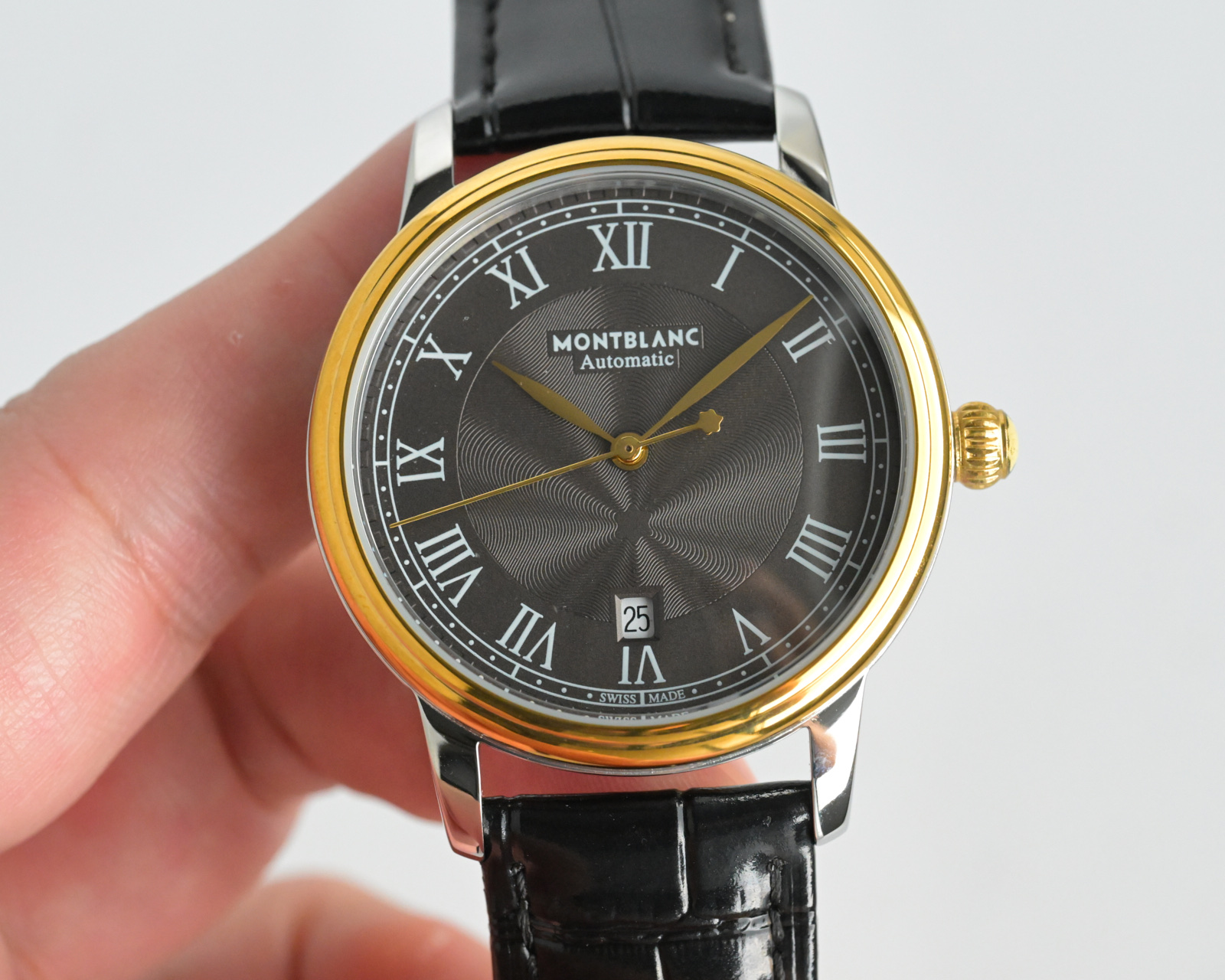 Montblanc Star Legacy Automatic Date two-tone steel and yellow gold case, silver dial, black leather strap 39mm Men's Automatic