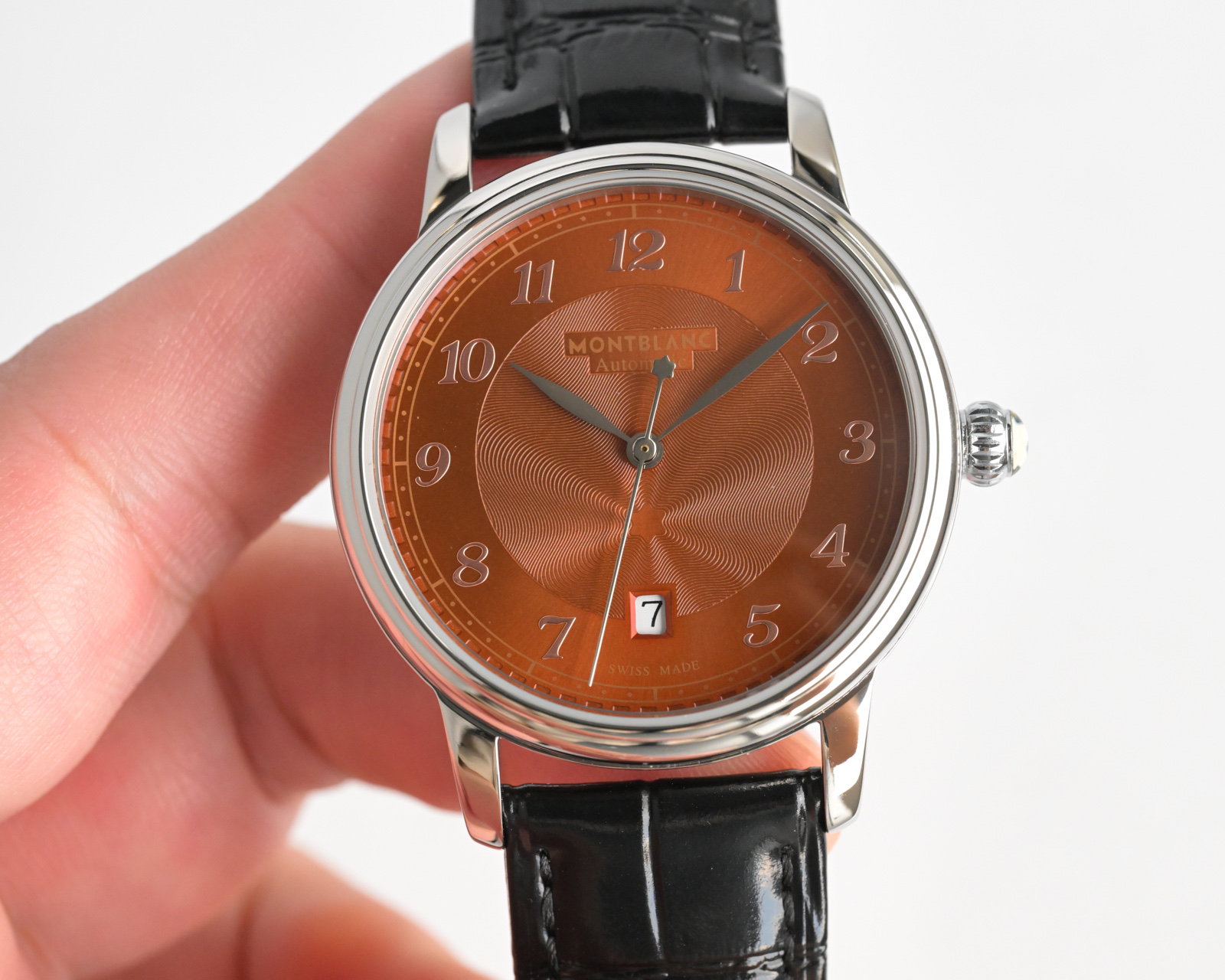 Montblanc Star Legacy Automatic Date stainless steel case, silver dial, rose gold-tone numerals, brown leather strap 39mm Men's Automatic