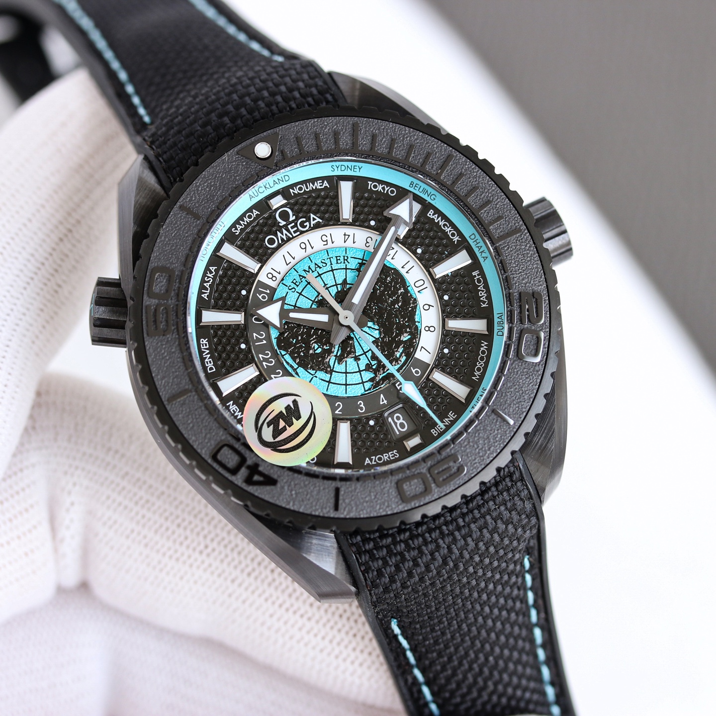 Omega Seamaster Planet Ocean Ultra Deep black case and bezel, black / blue dial, black textile strap 45.5mm Men's Automatic