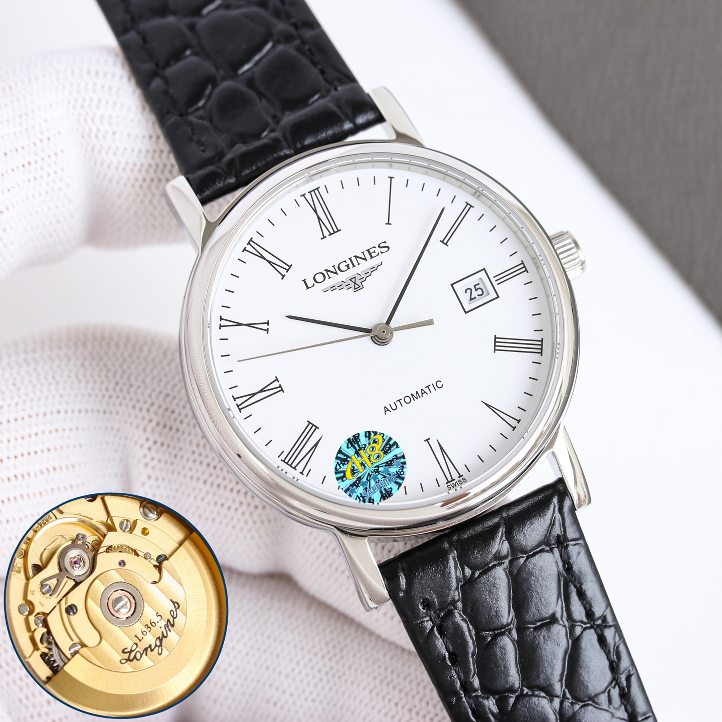 Longines La Grande Classique de Longines Automatic silver case bezel, white dial, black leather strap 38.5mm Men's Automatic
