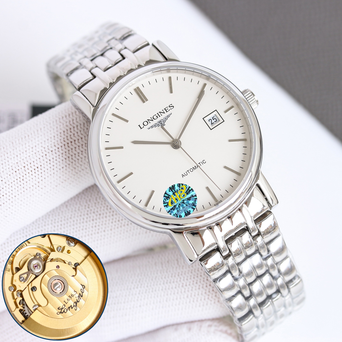Longines La Grande Classique de Longines Automatic Date silver case bezel and bracelet, black dial 38.5mm Men's Automatic