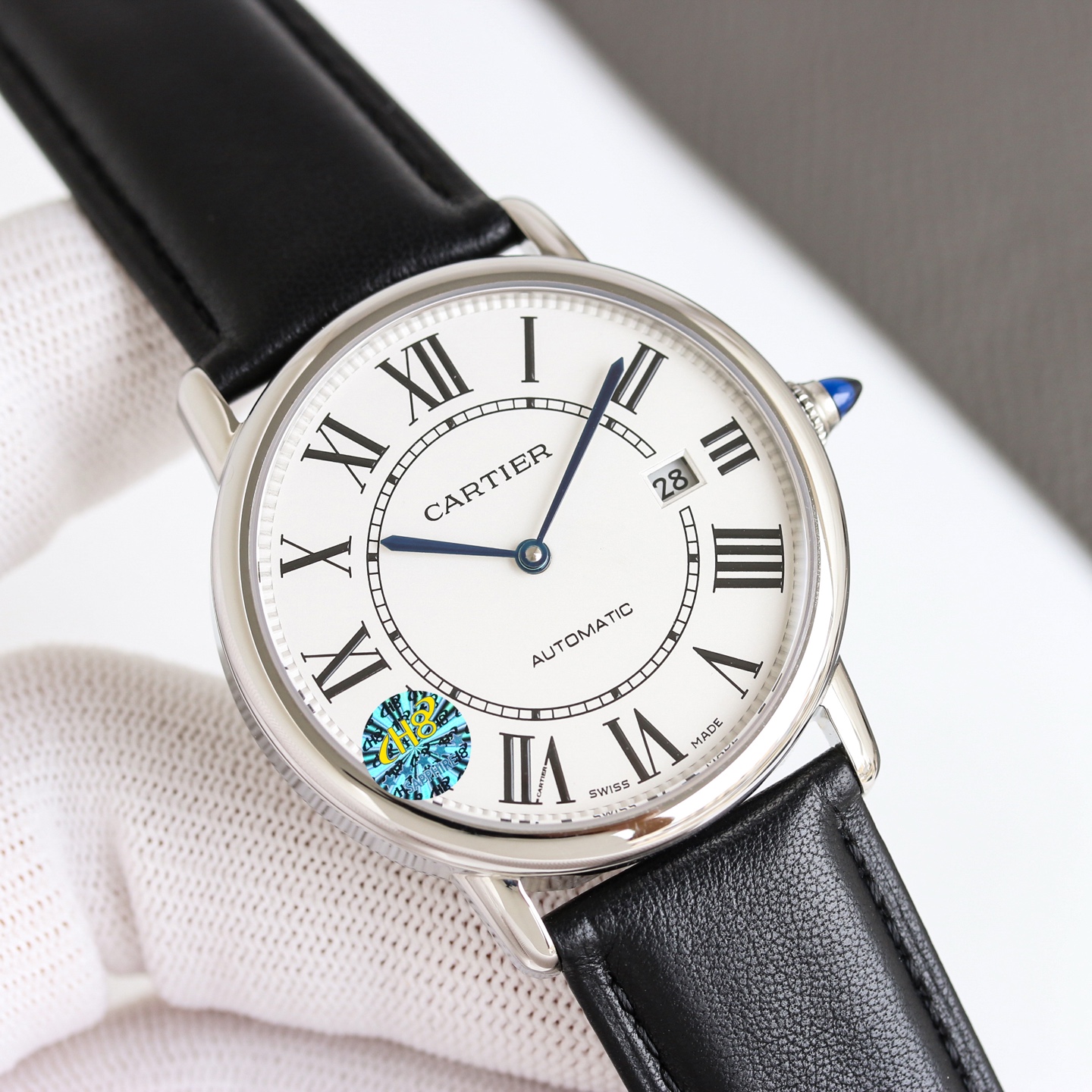 Cartier Ronde de Cartier rose gold engraved case and bezel, silver-white dial, brown leather strap 40mm Men's Automatic