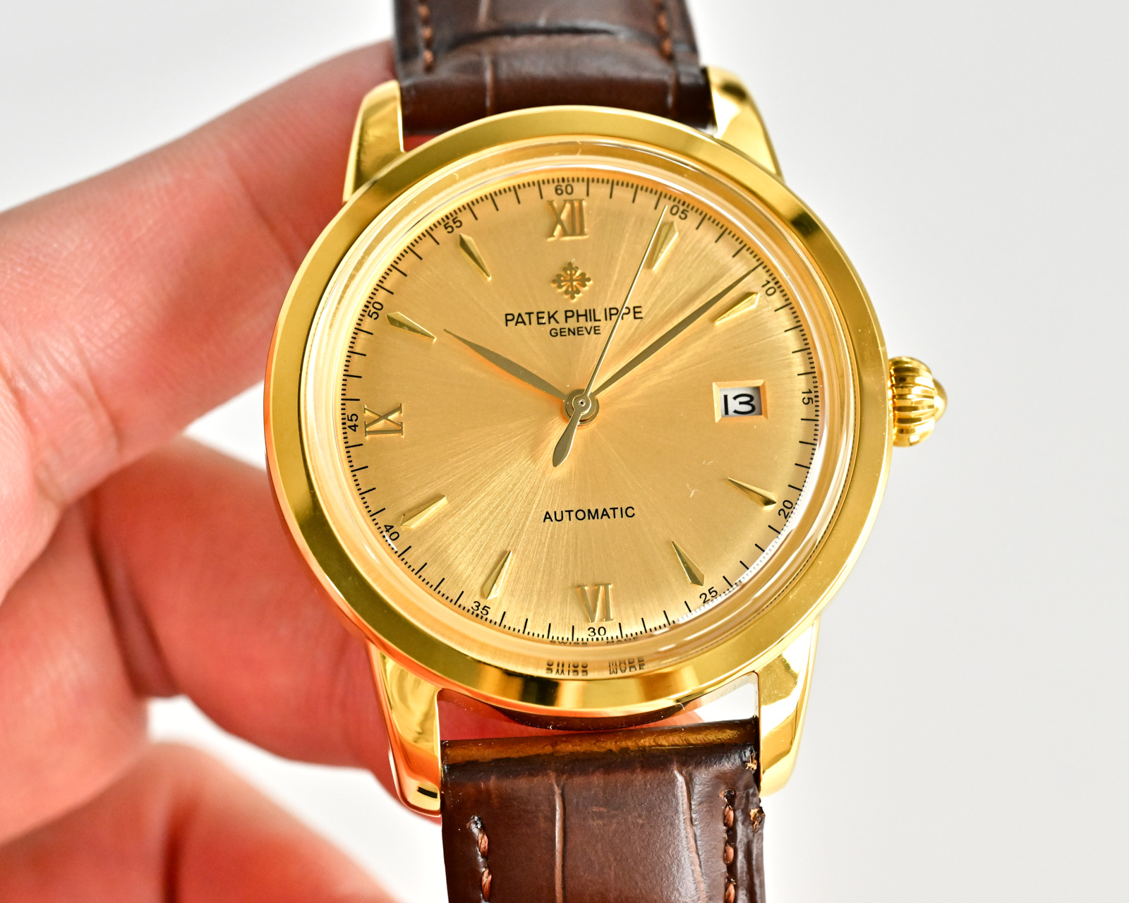 Patek Philippe Calatrava Date yellow gold case, silver dial, black leather strap 39mm Men's Automatic