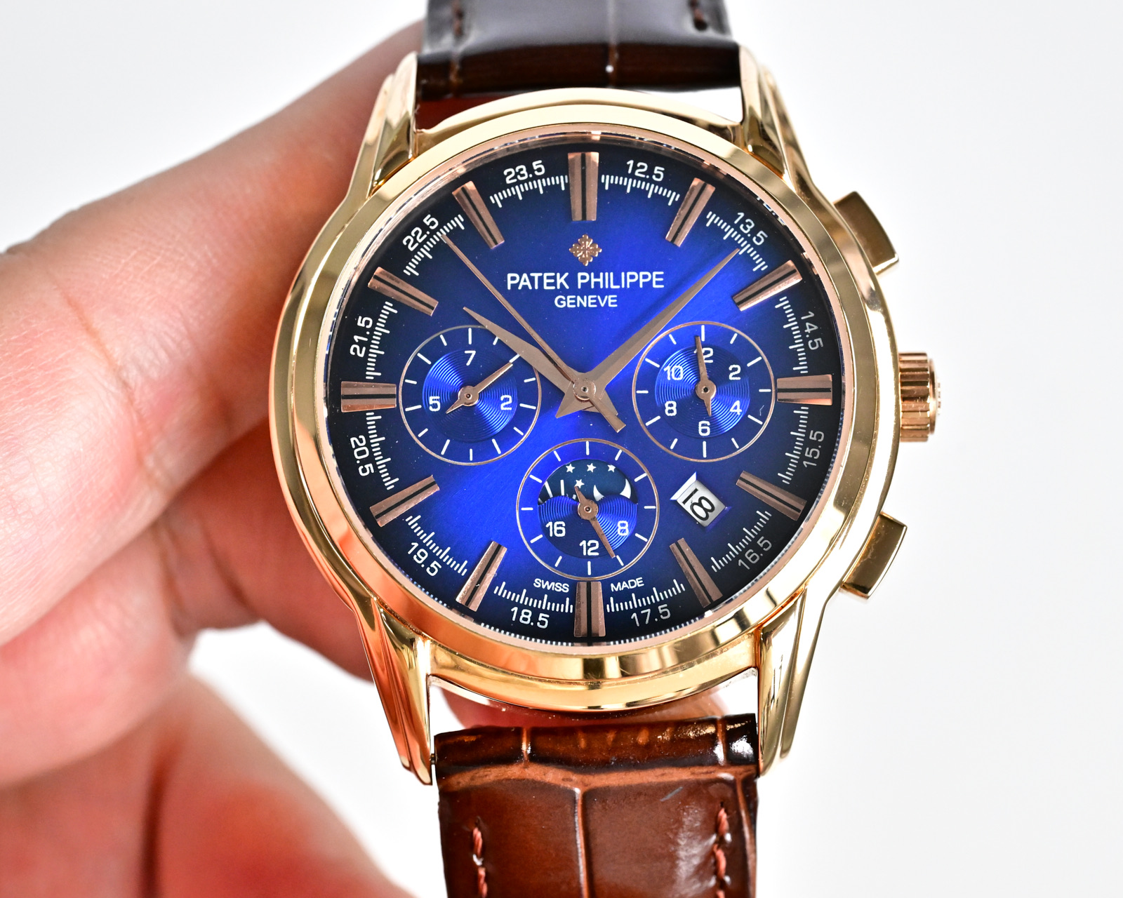 Patek Philippe Complications Chronograph 5905P-001 platinum case, green dial, brown leather strap 42mm Men's Automatic