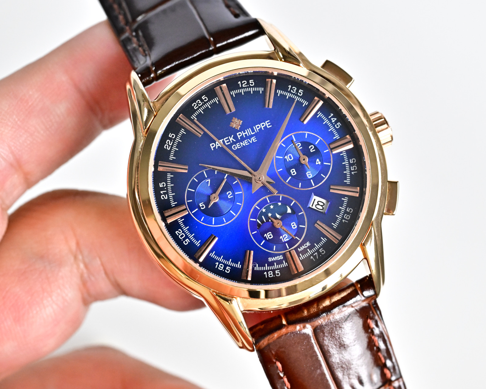 Patek Philippe Complications Chronograph 5905P-001 platinum case, green dial, brown leather strap 42mm Men's Automatic