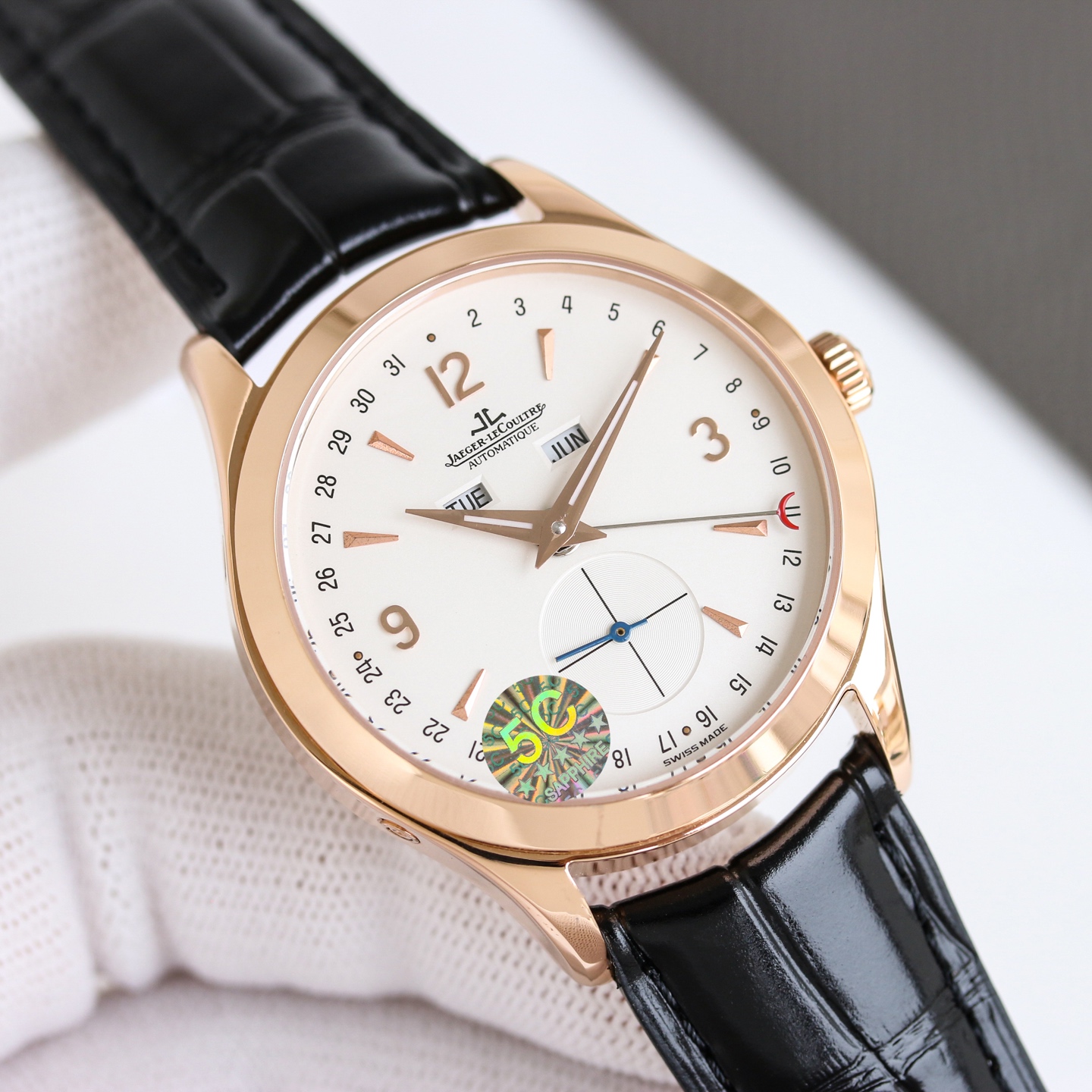 Jaeger-LeCoultre Master Calendar Q147242A rose gold case bezel, silver dial, black leather strap 40mm Men's Automatic