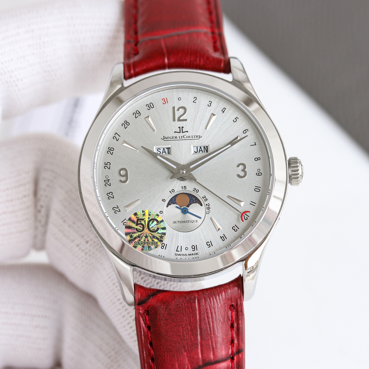 Jaeger-LeCoultre Master Calendar 143.3.44.A white gold case, silver dial, brown leather strap 37mm Men's Automatic