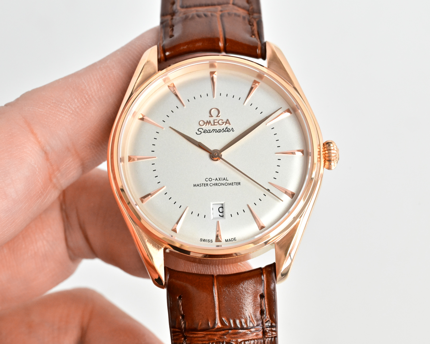Omega Seamaster 1948 Small Seconds rose gold case, silver dial, brown leather strap 38mm Men's Automatic