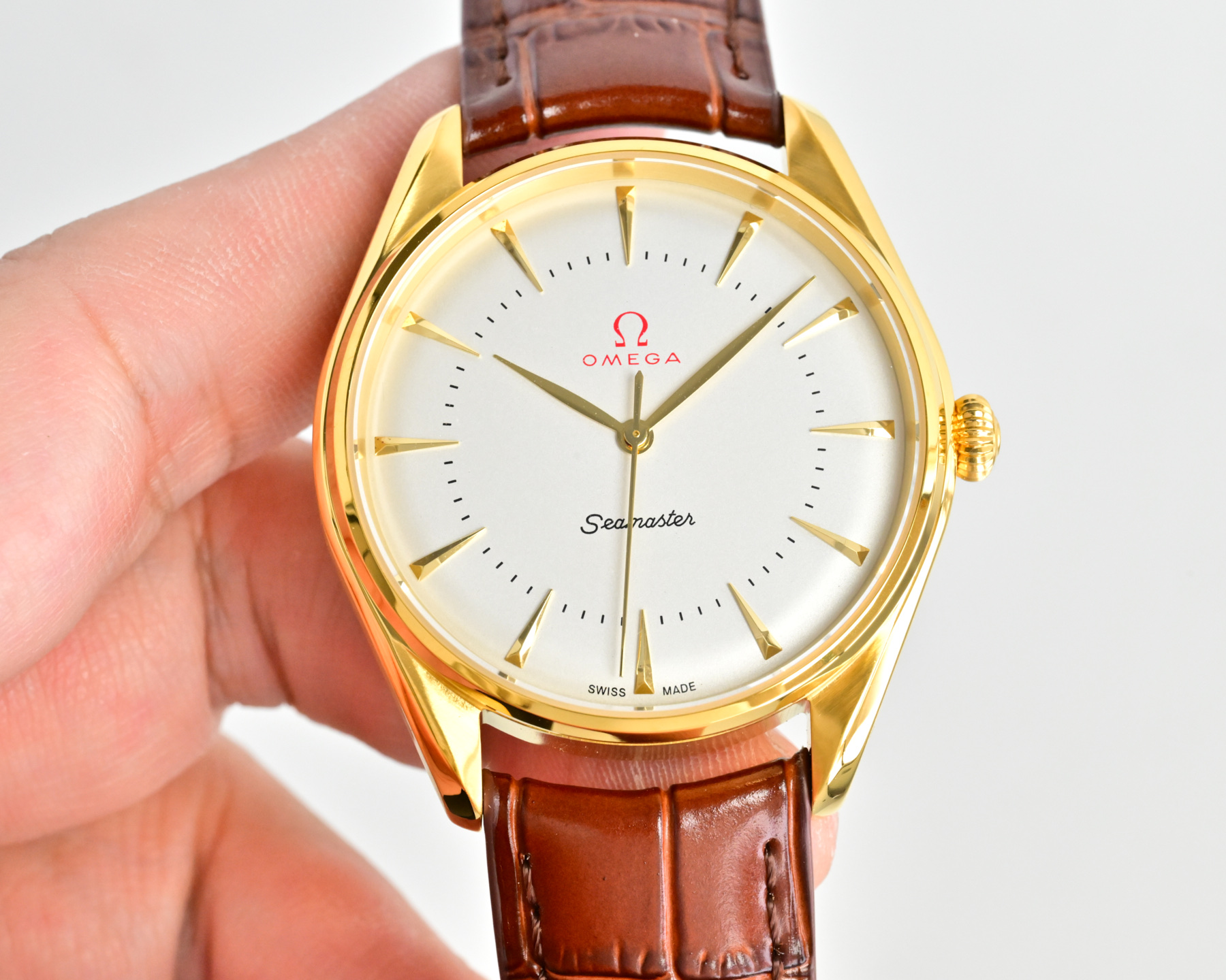 Omega Seamaster 1948 Small Seconds rose gold case, silver dial, brown leather strap 38mm Men's Automatic