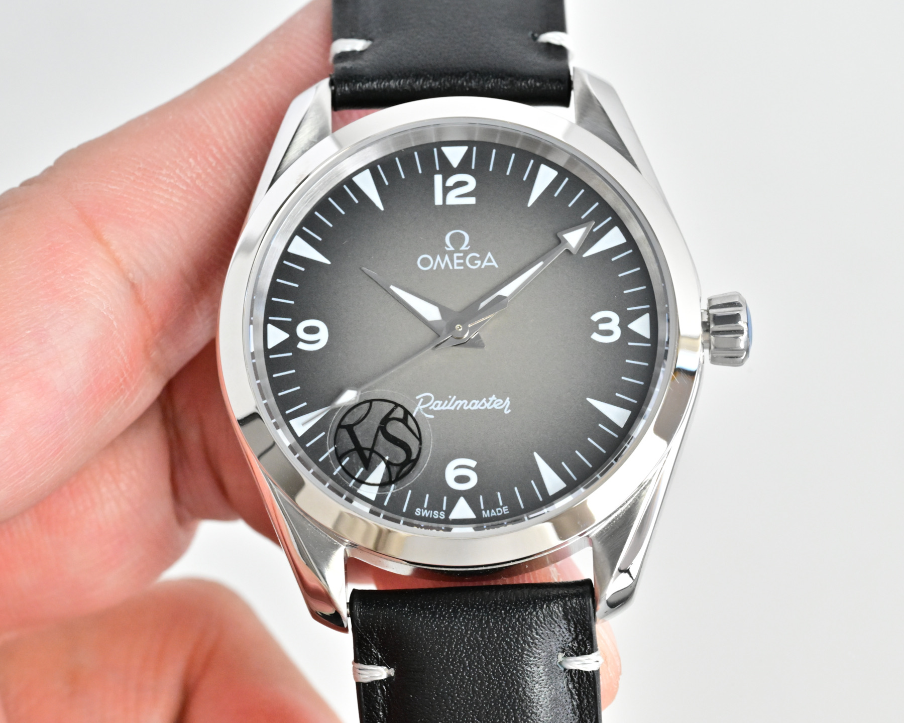 Omega Railmaster silver case, black dial, brown leather strap 40mm Men's Automatic