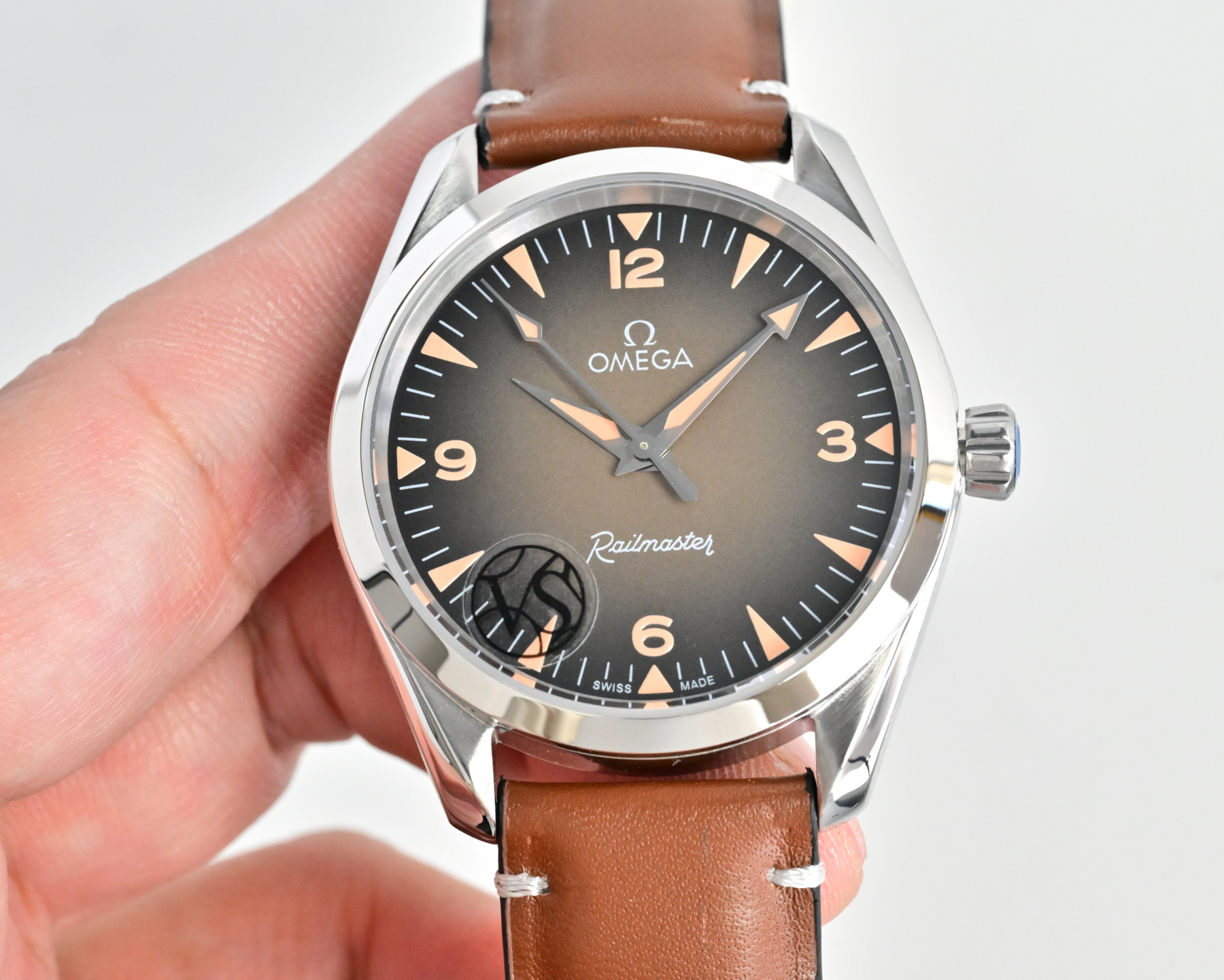 Omega Railmaster silver case, black dial, brown leather strap 40mm Men's Automatic