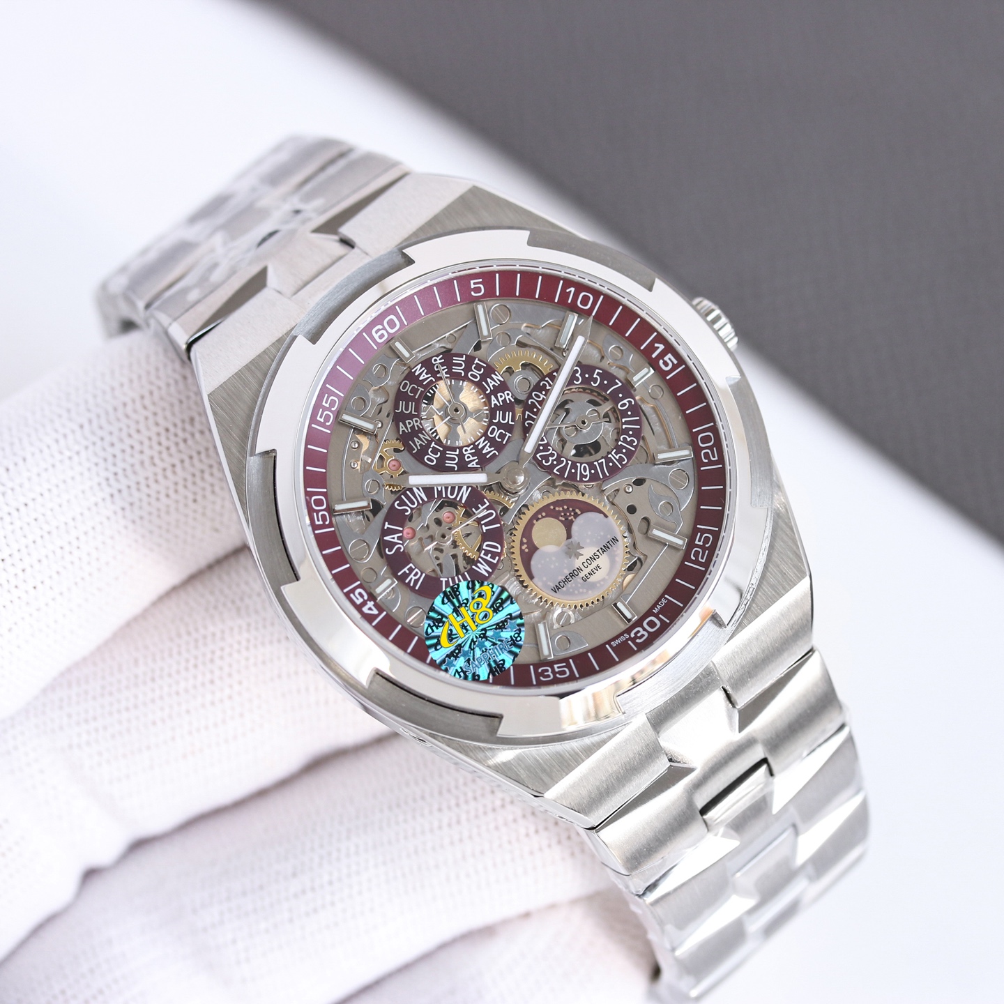 NO:881957,Steel strips, tapes, exclusive red carvings, brand new masterpieces from all over the world  The series 4300V/120R-B642 perpetual calendar is mostly equipped with Cal.1120QP movement, which is consistent with the original product. It is equipped with Overseas characteristic oscillating weight, with calendar, day of the week, month, moon phase, and other functions. All functions are  It can be used normally. The dial has a diameter of 41.5 mm, front and rear sapphire mirrors, sunburst satin brushed dial, minute scale inner shadow circle, super luminous. Just like the original product, you can easily change the strap by flipping the small lever between the strap and the lug, and the text can be corrected.  Adjustment: Real 1:1 replica. 316L stainless steel case, screw-in crown, round shape with slightly oval shape is the most distinctive representative of the world. The big factory recommends Vacheron Constantin VC Danton, a hero, an eternal classic, you deserve it!  ,,versace19860909钢带,胶带 独家 红色镂雕 纵横四海全新杰作 系列4300V/120R-B642万年历多搭载与正品一致Cal.1120QP机芯,配置Overseas纵横四海特色摆陀,带有日历,星期,月份,月相,等功能,所有功能均可正常使用.表盘直径41.5毫米,前后蓝宝石镜面,旭日纹缎拉丝表盘,带有分钟刻度内影圈,超强夜光.同正品一样,拨动一下表带和表耳之间的小拉杆就可以轻松换表带,字面修正 调整 真正的1:1复刻.316L精钢表壳,旋入式表冠,圆形带有微椭圆形的表型是纵横四海最具特色的一个代表.大工厂推荐江诗VC丹顿纵横四海,英雄本色,永恒经典,你值得拥有！,,versace,Watch