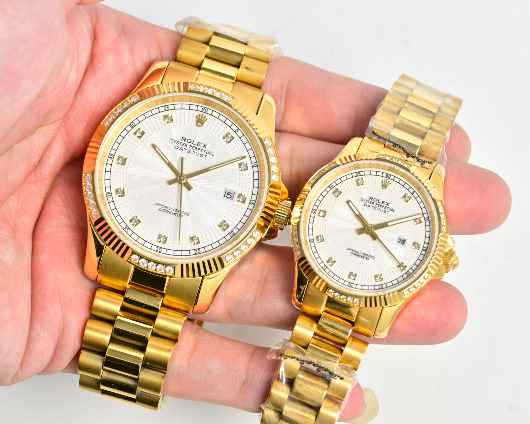 Rolex Datejust Pearlmaster yellow gold case and bracelet, diamond bezel, white dial 34mm Women's Automatic