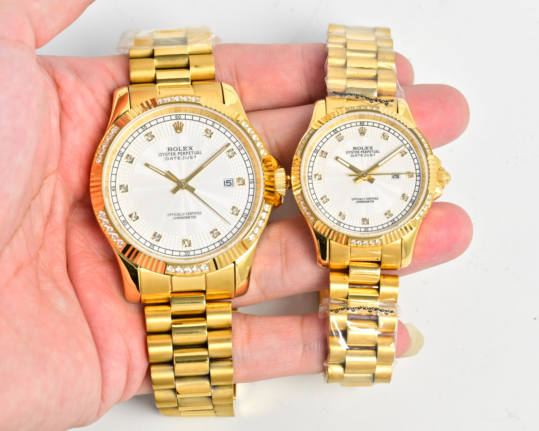 Rolex Datejust Pearlmaster yellow gold case and bracelet, diamond bezel, white dial 34mm Women's Automatic