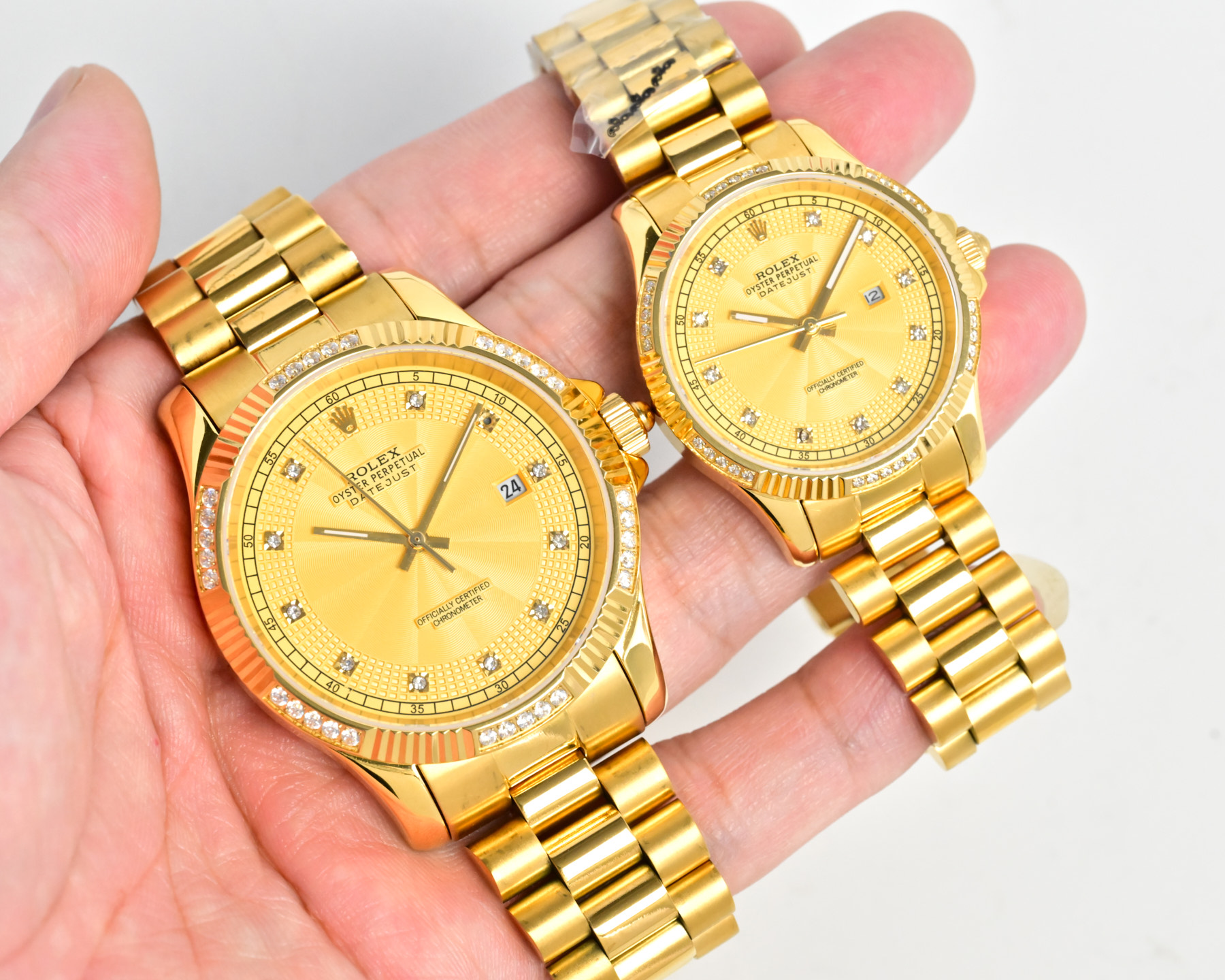 Rolex Datejust Pearlmaster yellow gold case and bracelet, diamond bezel, white dial 34mm Women's Automatic