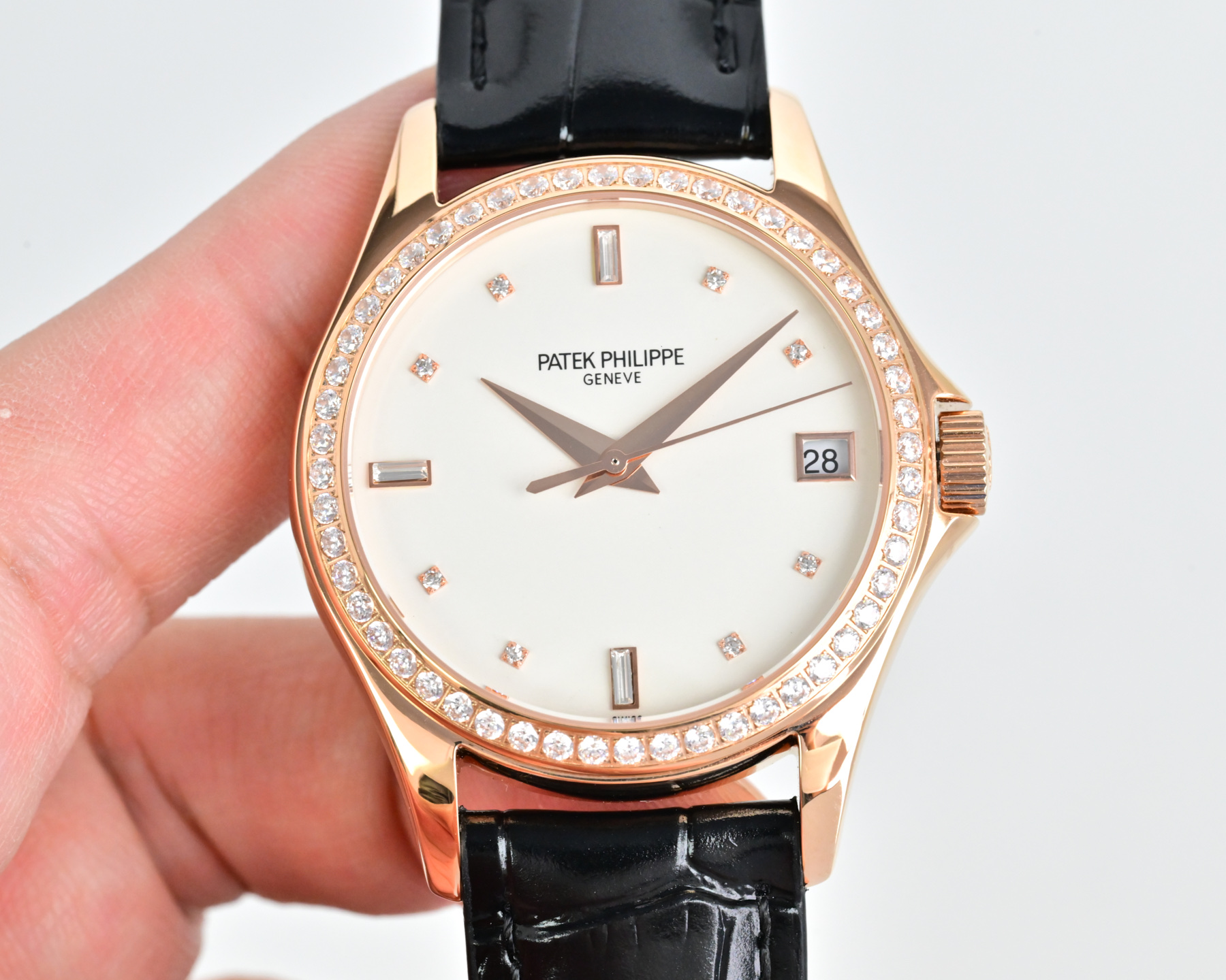Patek Philippe Calatrava 5127 White gold diamond bezel, black dial, black strap 37mm Men's Automatic