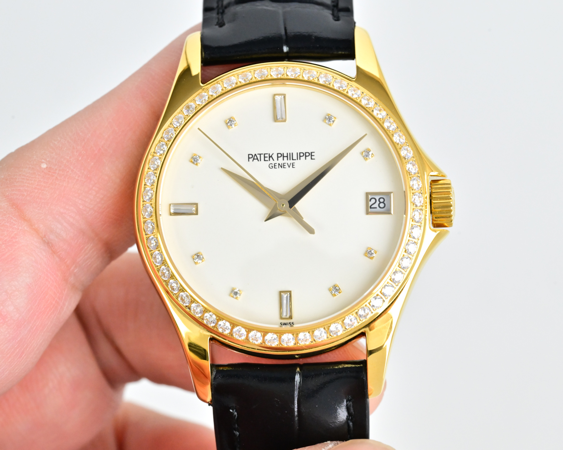 Patek Philippe Calatrava 5127 White gold diamond bezel, black dial, black strap 37mm Men's Automatic