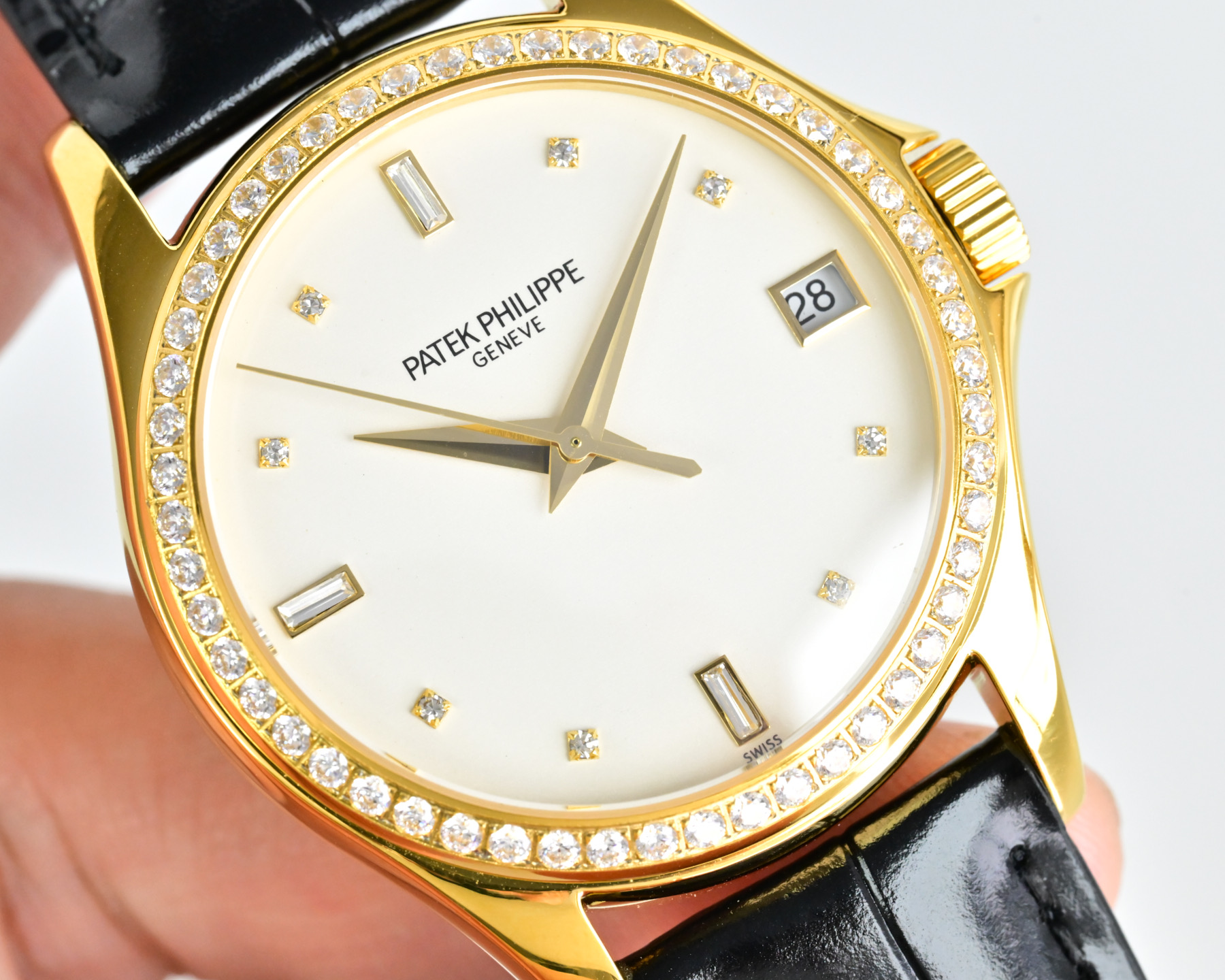 Patek Philippe Calatrava 5127 White gold diamond bezel, black dial, black strap 37mm Men's Automatic