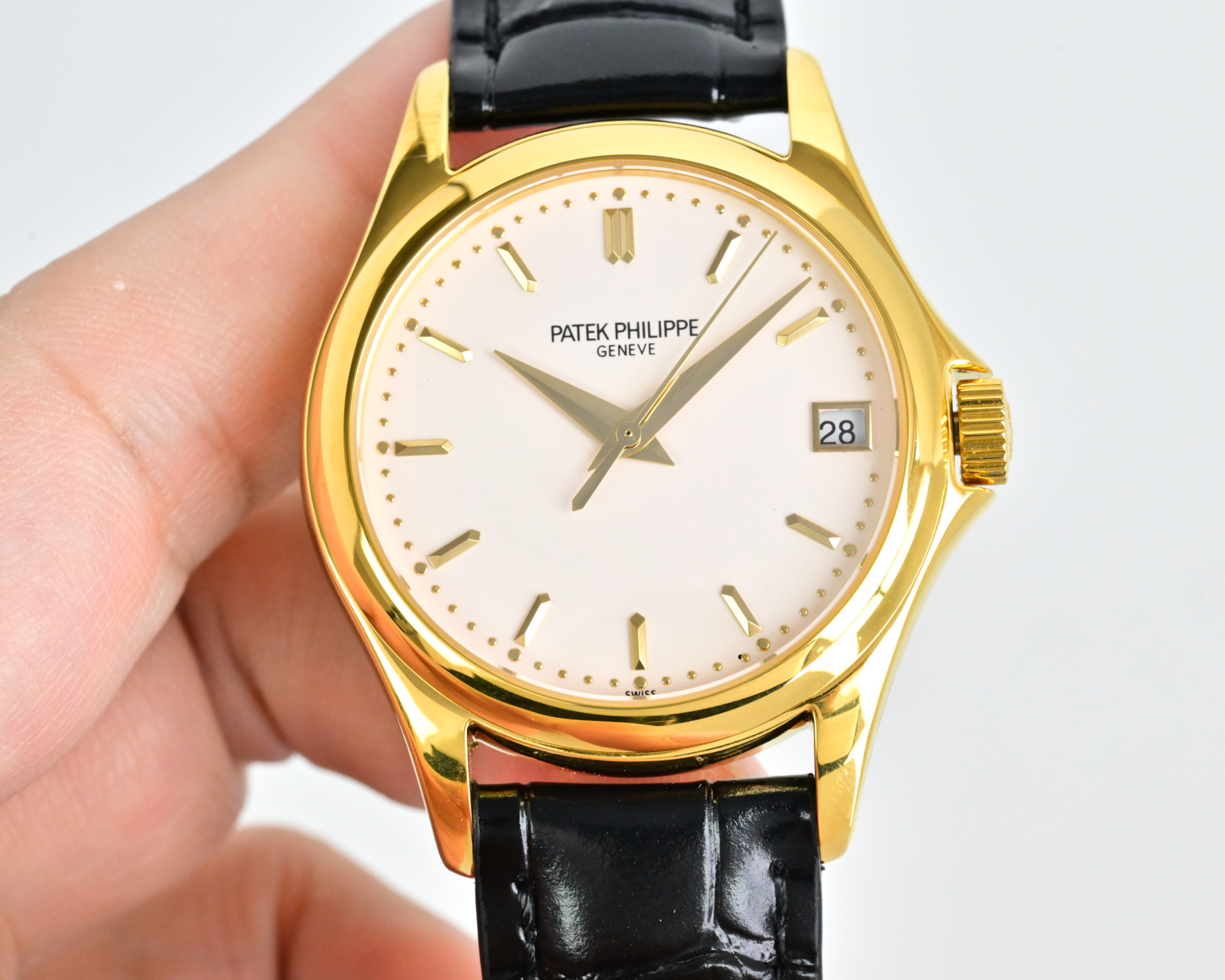 Patek Philippe Calatrava 5127 silver case, black dial, black leather strap 37mm Men's Automatic