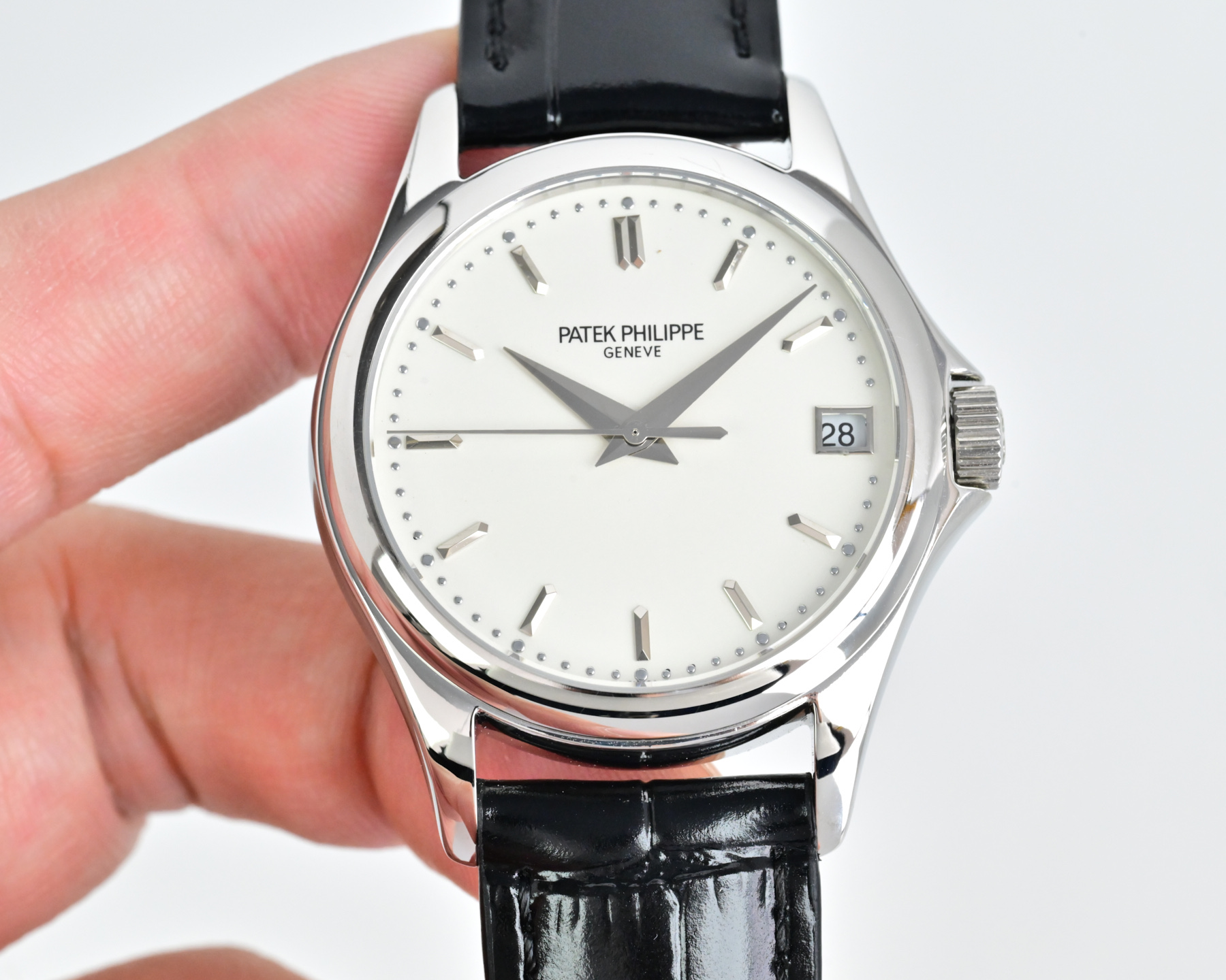 Patek Philippe Calatrava 5127 silver case, black dial, black leather strap 37mm Men's Automatic