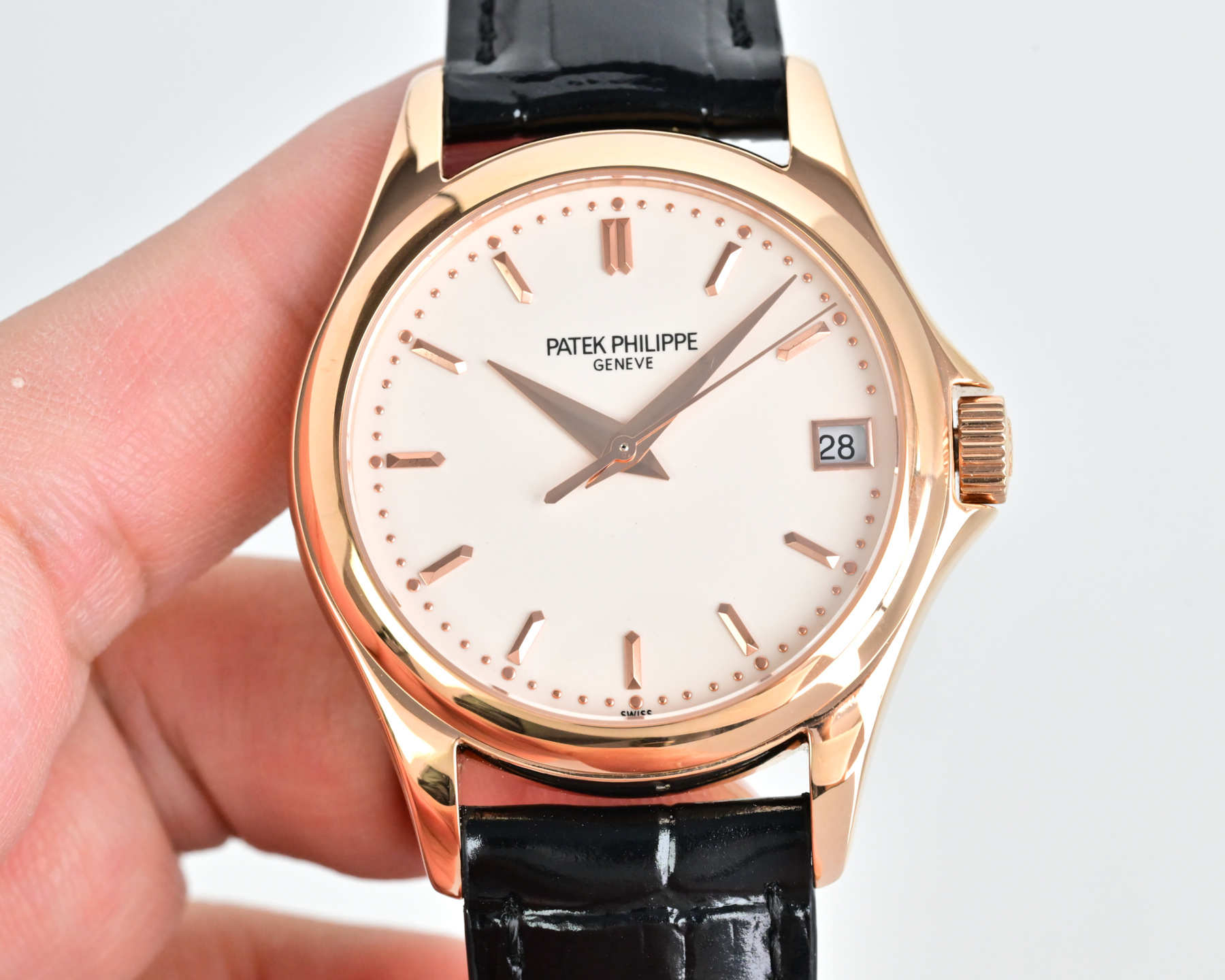 Patek Philippe Calatrava 5127 silver case, black dial, black leather strap 37mm Men's Automatic