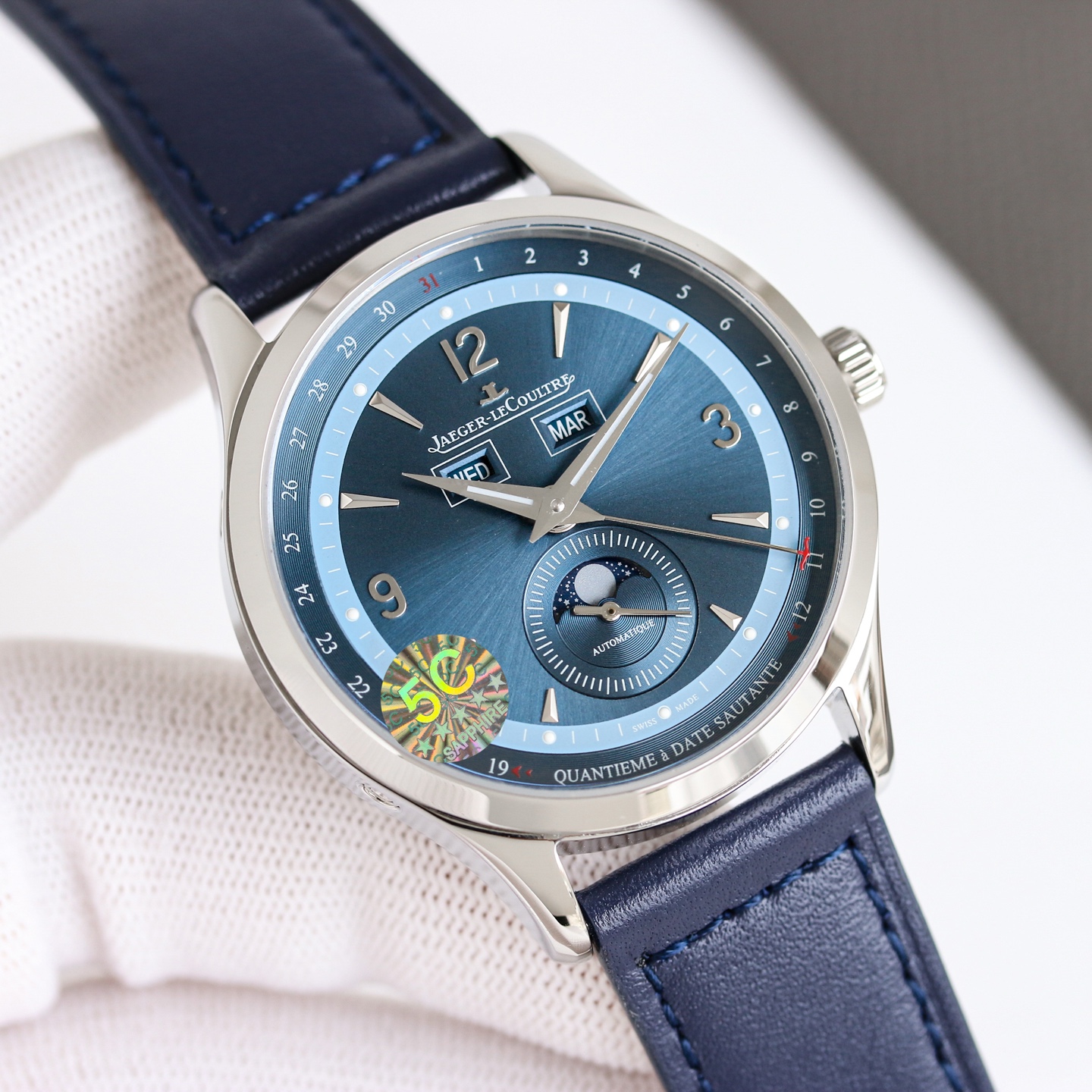 Jaeger-LeCoultre Master Ultra Thin Moon Enamel blue dial, stainless steel case, blue leather strap 39mm Men's Automatic