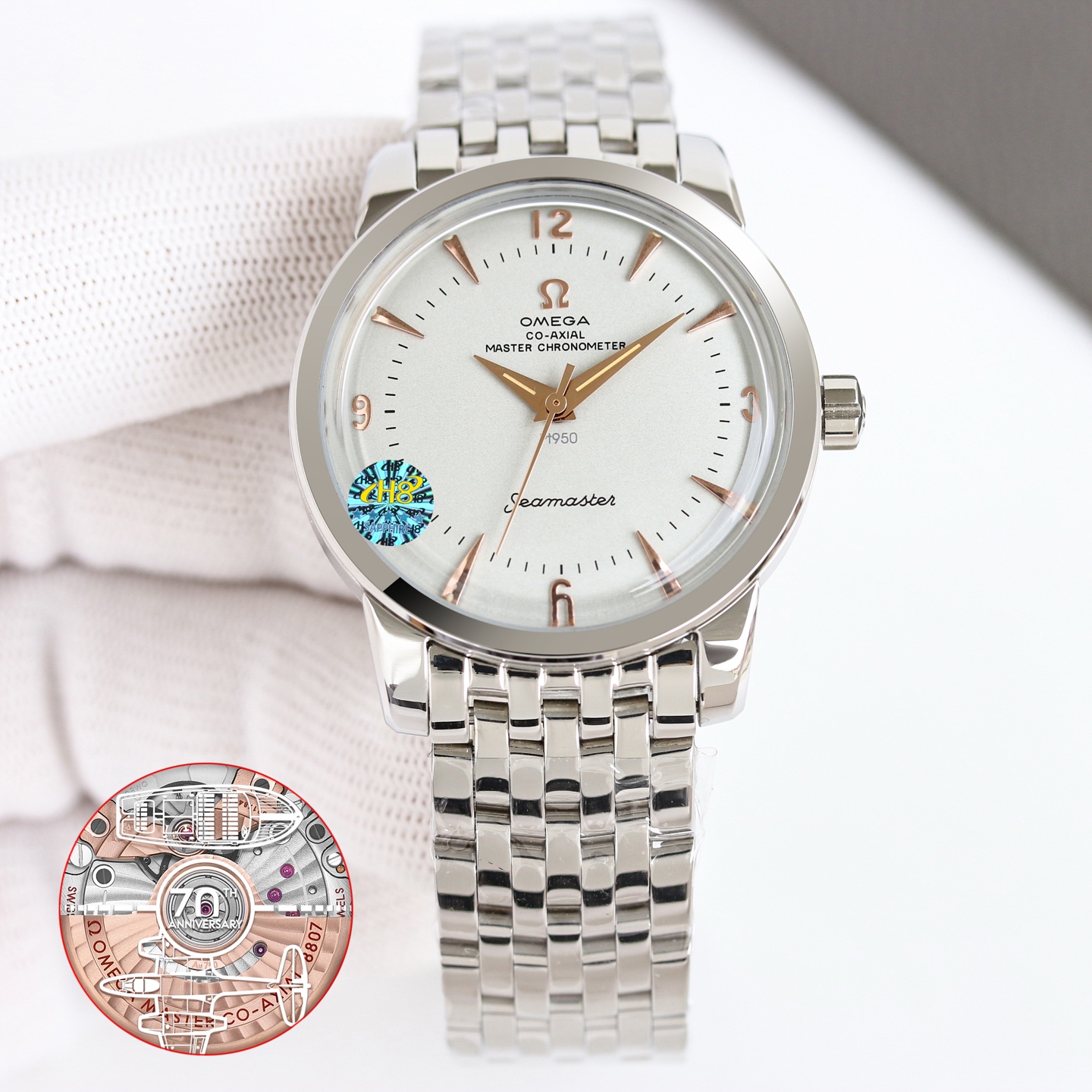 Omega Seamaster 1948 Small Seconds stainless steel case and bracelet, silver dial, rose gold-tone markers and hands 38mm Men's Automatic