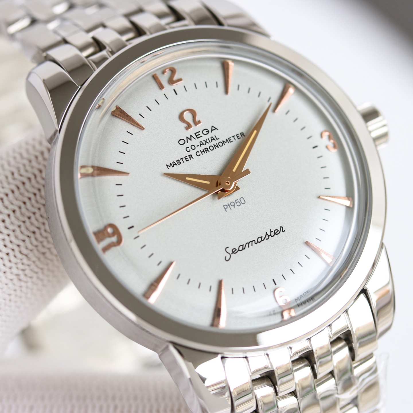 Omega Seamaster 1948 Small Seconds stainless steel case and bracelet, silver dial, rose gold-tone markers and hands 38mm Men's Automatic