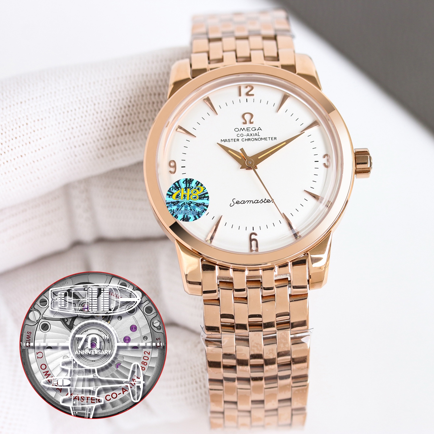 Omega Seamaster 1948 70th Anniversary rose gold case and bracelet, rose gold bezel, white dial 38mm Men's Automatic